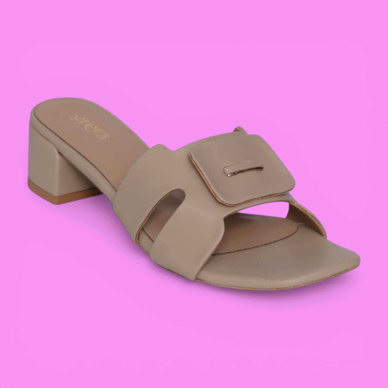 Women Neutral Chikoo Buckle Accent Heels