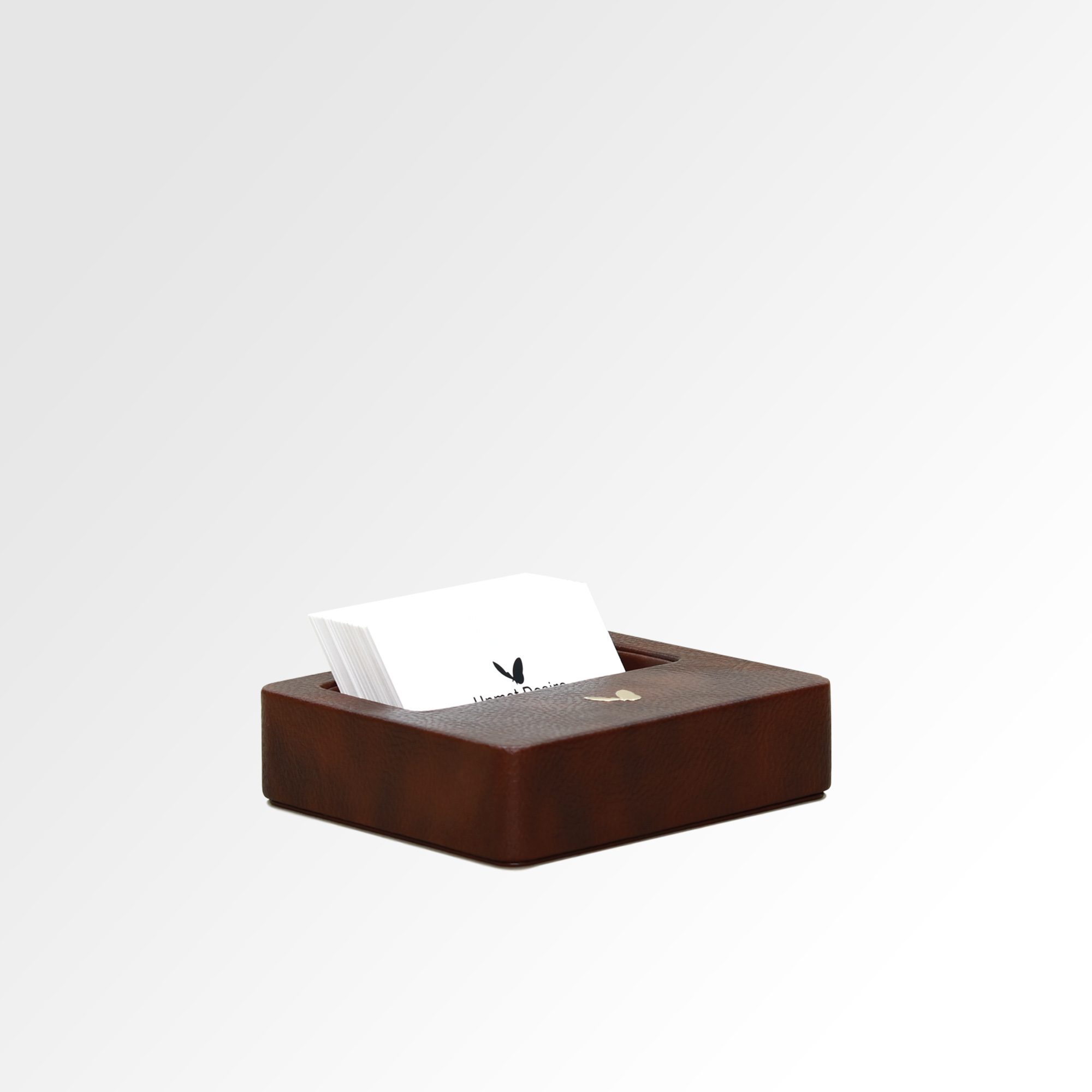 Visiting Card Holder for Desk | Faux Leather | Square | Classic | Brown