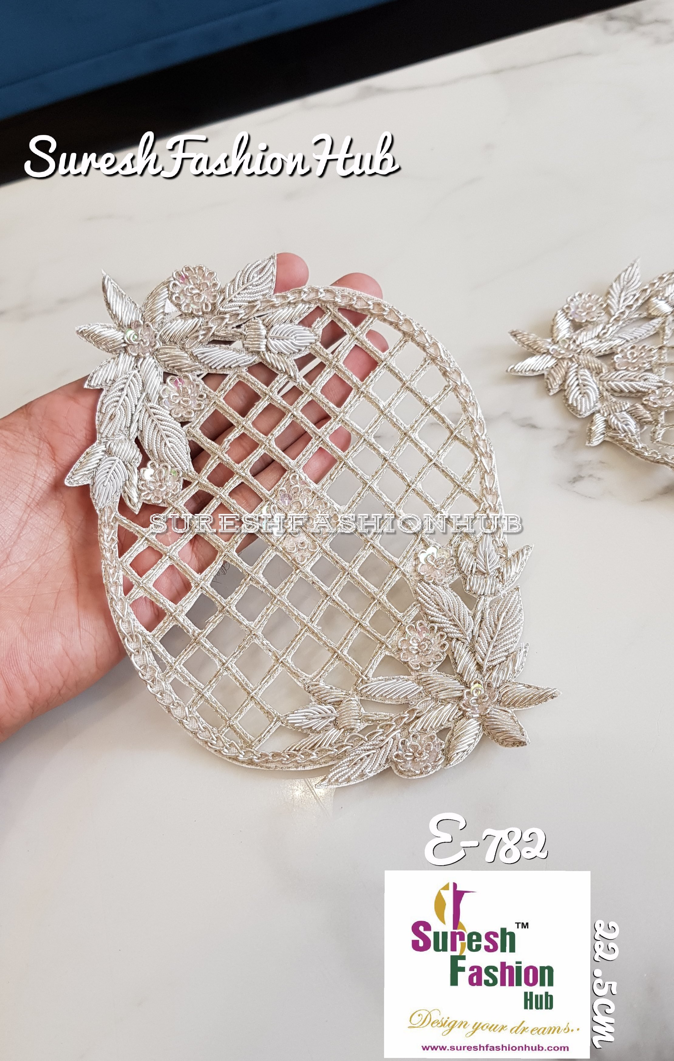 Embellished Handmade  Pineapple  Patch-  Water Gold Color. Size- 22.5 cms