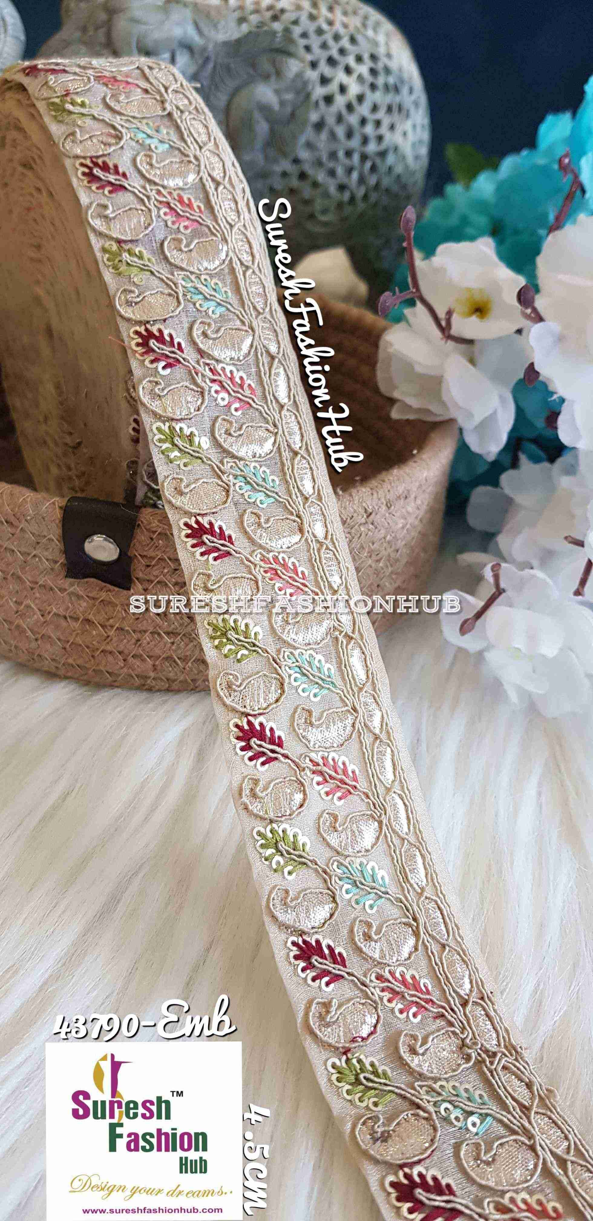 Sea Green And Maroon Threaded Sequenced Mix Designer Trim