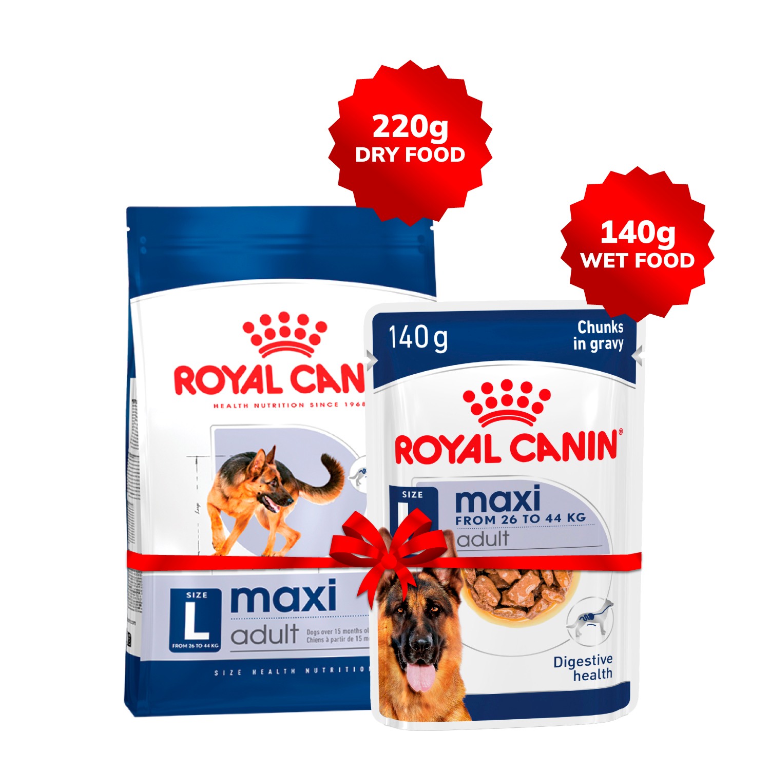 Royal Canin Maxi Adult Dry Dog Food, 220g with Maxi Adult Gravy, 140g (220g + 140g)
