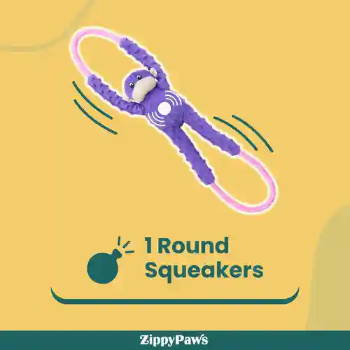 Zippy Paws Rope Tugz Monkey Plush Toy for Dogs, Purple