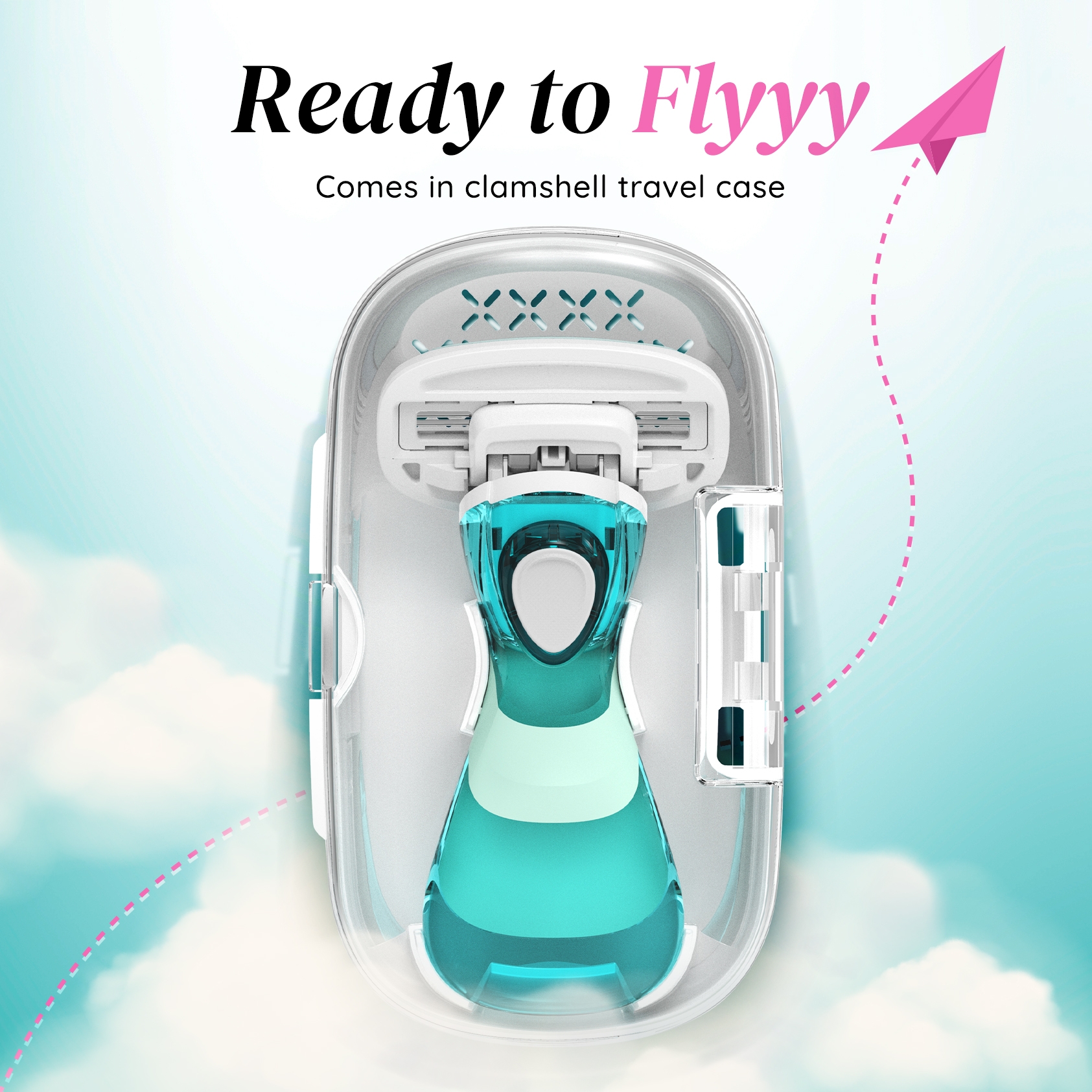 LetsShave | LetsShave Evior Flyyy Compact Razor for Women with Travel Case|3 Blade Full Body Hair Removal Razor for Girls |Wide Head & OpenFlow Cartridge 6