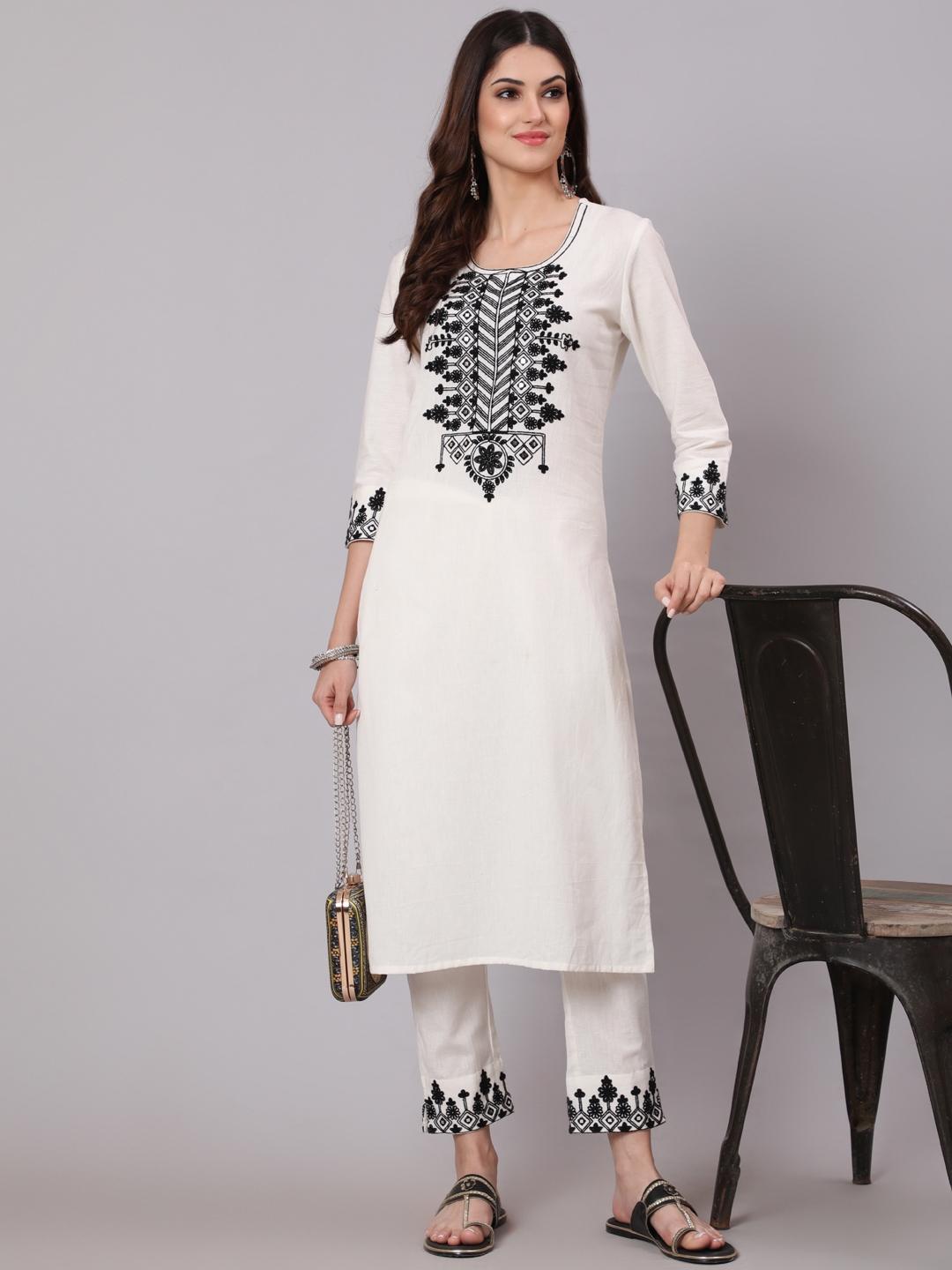 ANTARAN | Aari Embroiderry Off White Kurta Pant Set 5