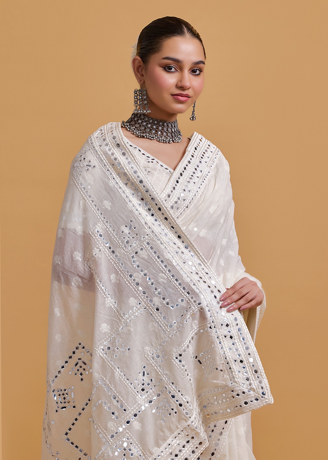 Azra Mirror Offwhite Saree