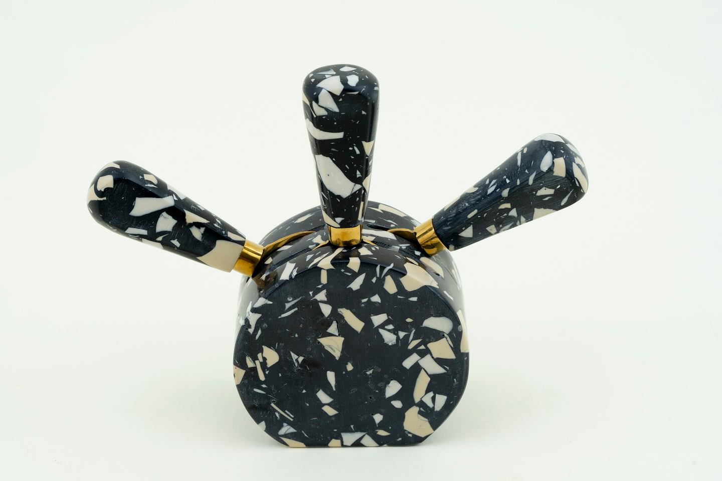 Black terrazzo cheese knives with stand