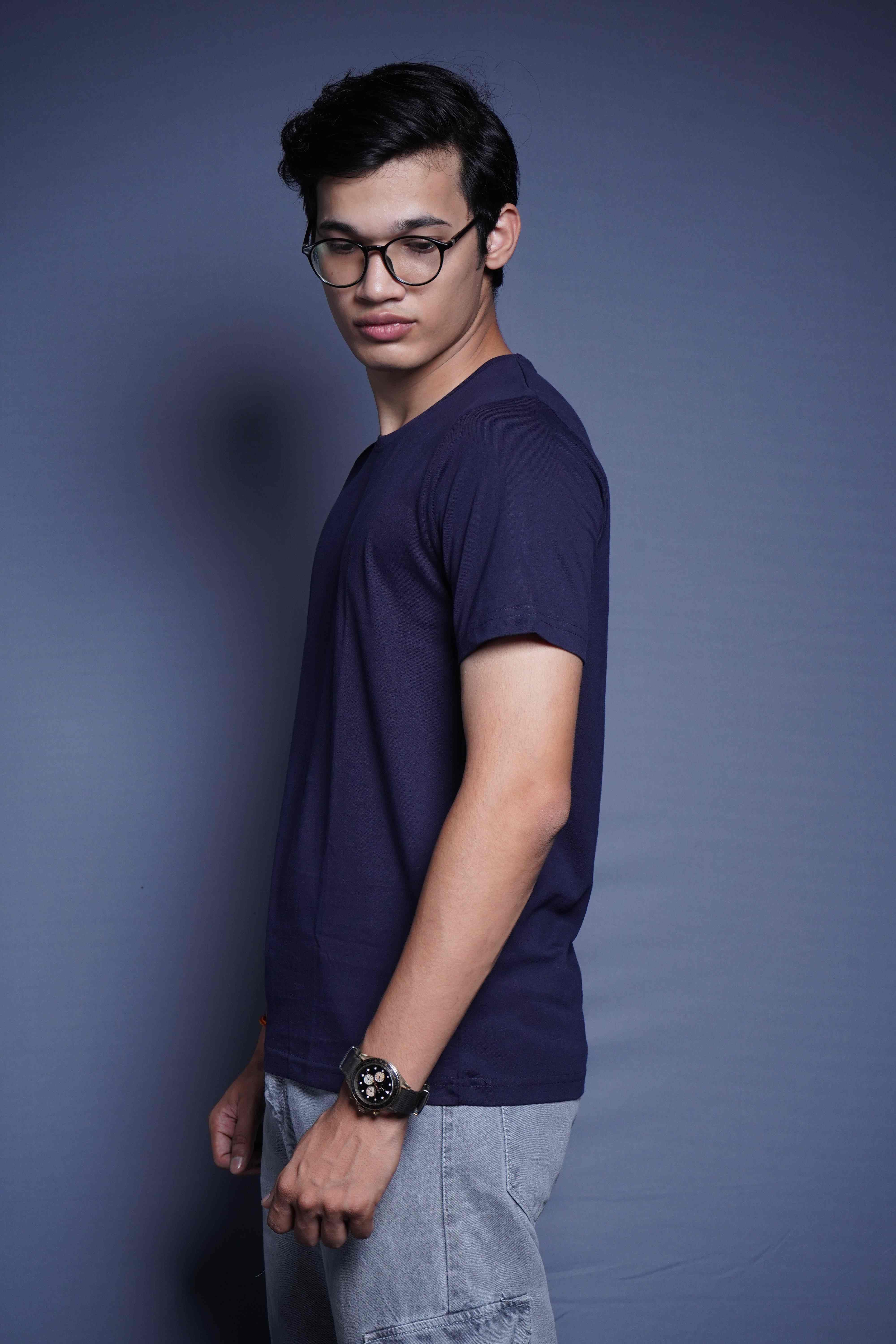 One Denim Enduring Denim Blue Round Neck Cotton T-Shirt