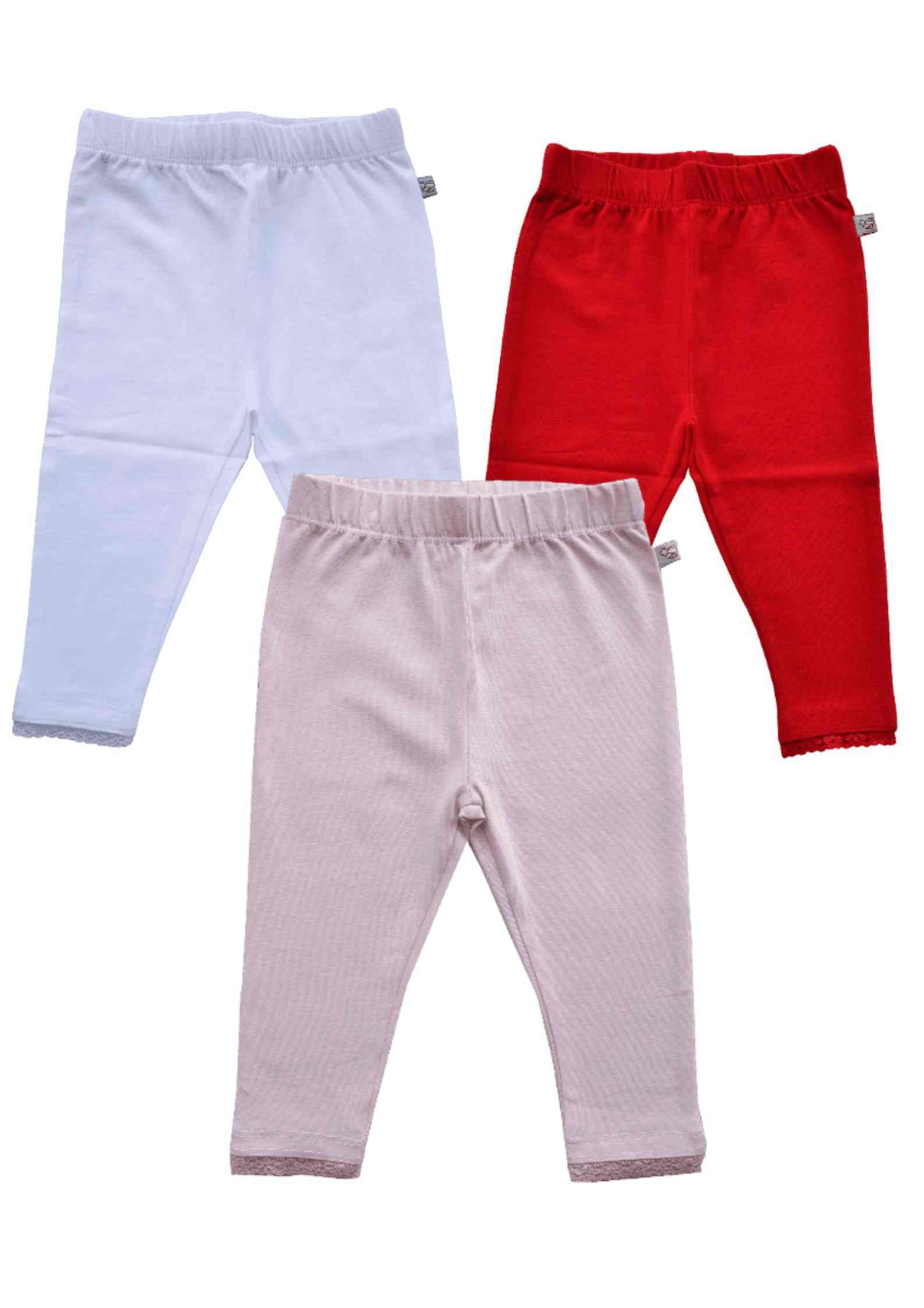 Baby Girls 3 pc Combo Leggings (Red+White+Lt.Pink)