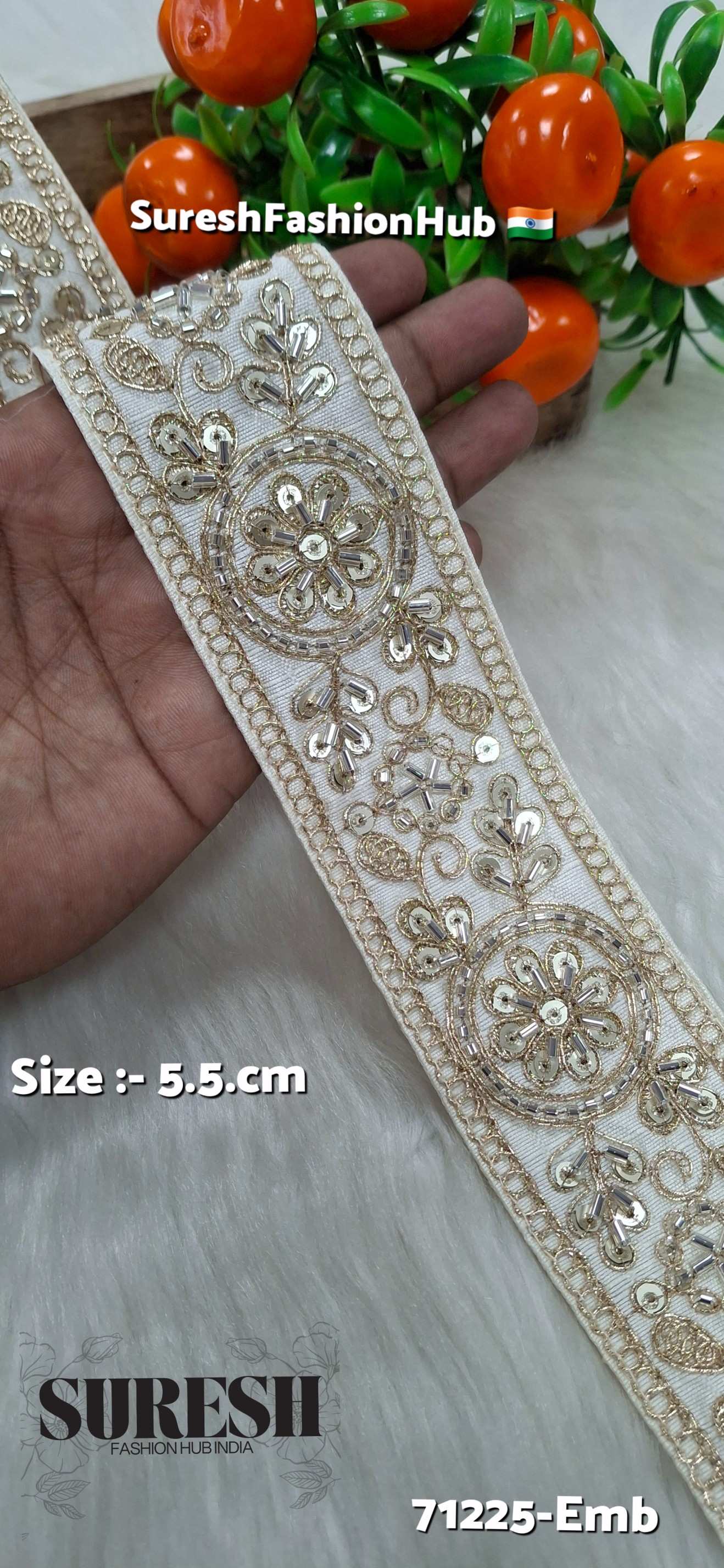 Offwhite Floral Cutdana Bead Embroidery Lace – Design No. 71225-Emb