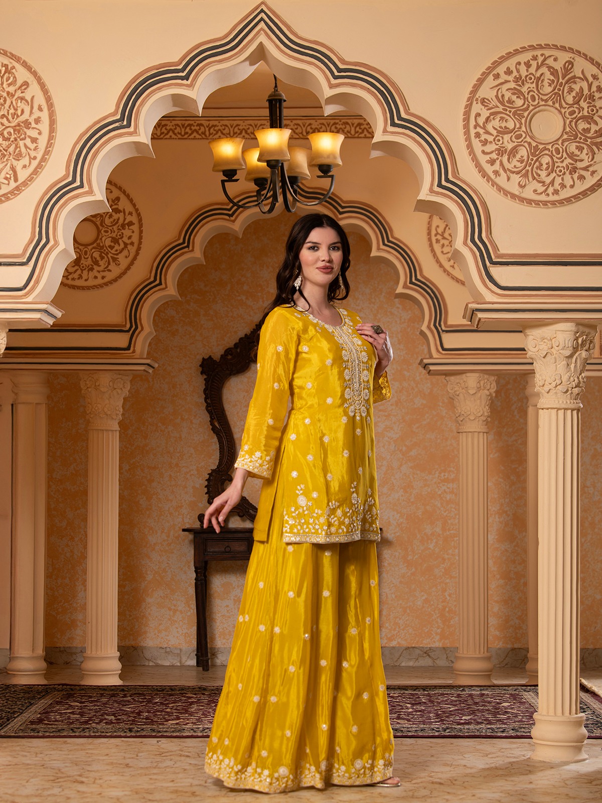 ALBION FANCY LADIES ETHNIC YELLOW KURTI SET