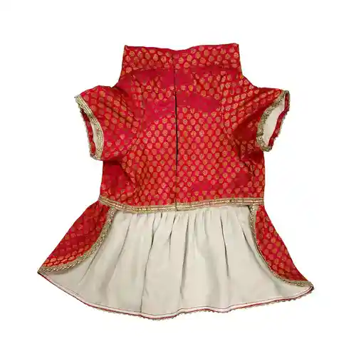 Pawsindia Traditional Royal Brocade Dress for Cats - Red | Ethnic Festive Wear