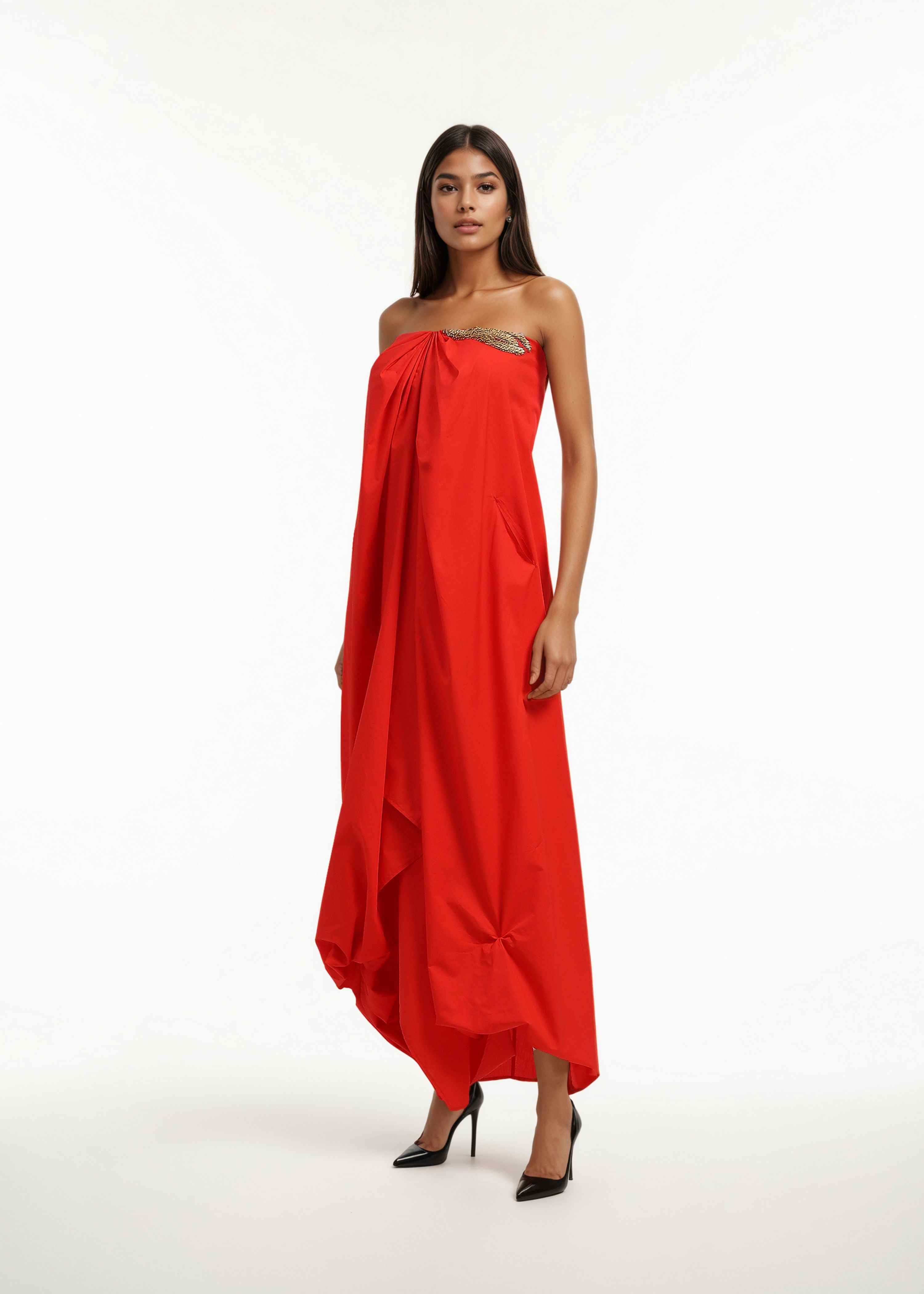 AKOK Red Cotton Red Tube Dress