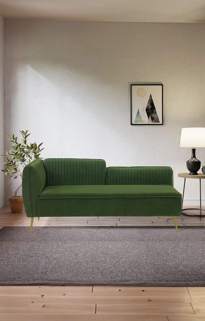 neudot Diva LHS Sofa Chaise Lounger with Golden Legs for Living Room|Bedroom|2 Person Sofa|Diwan|Premium Fabric | Solid Wood Frame|2 Seater (Colour : Emerald Green (DIY))
