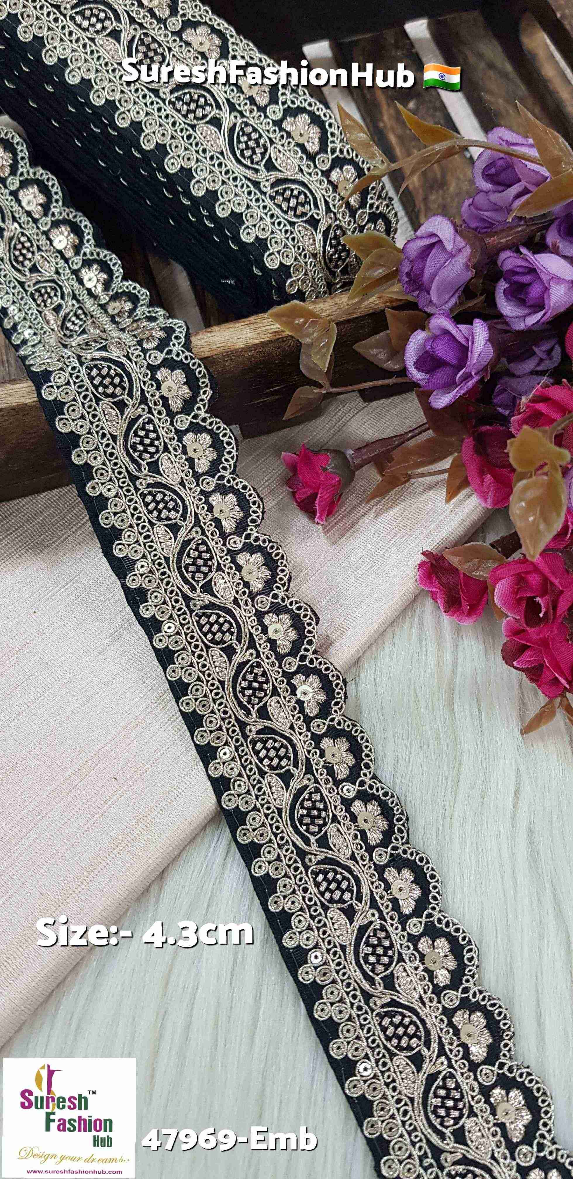 Black Pearl Blossom Scallop Embroidery Lace