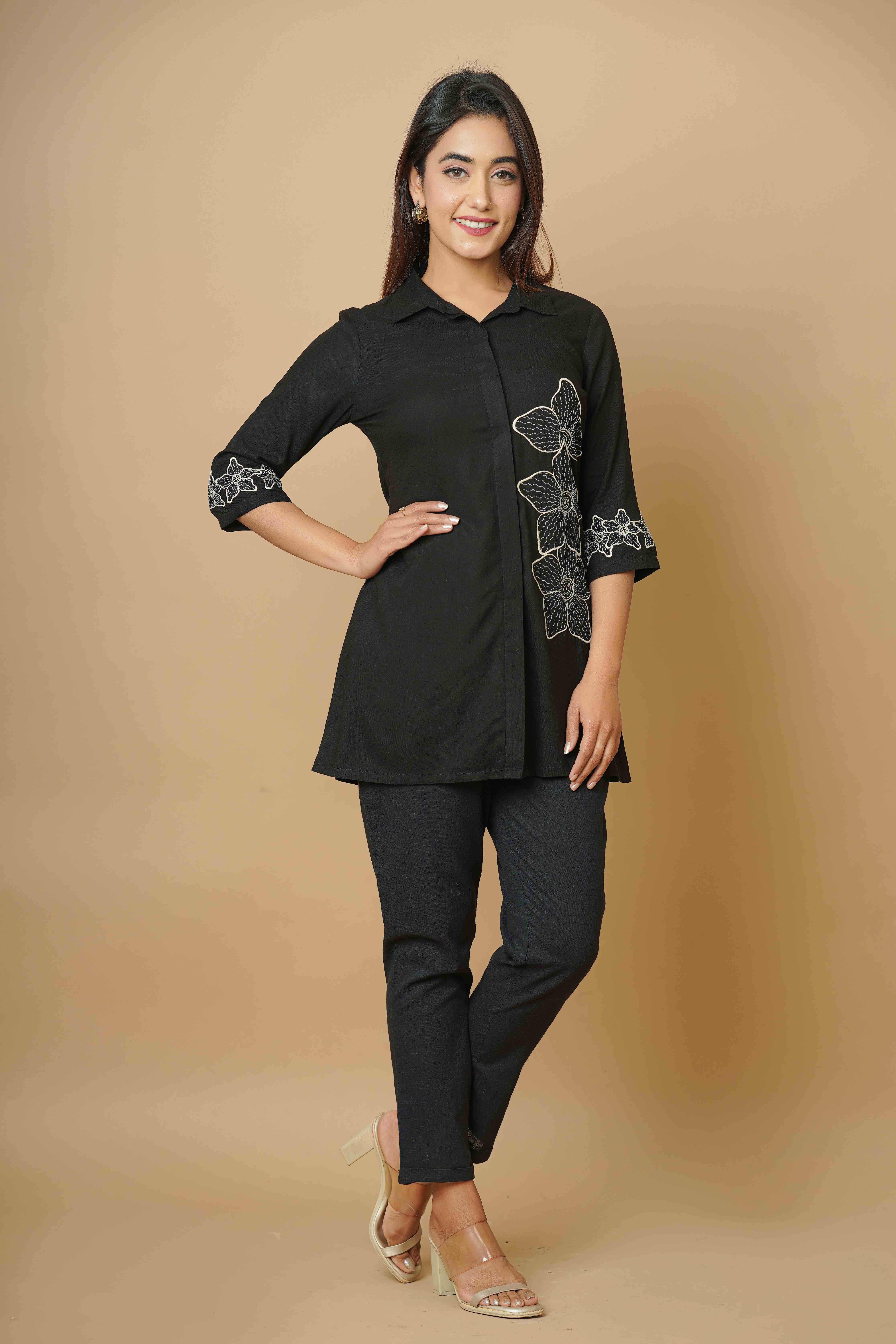 BLACK EMBROIDERED CO-ORD SET