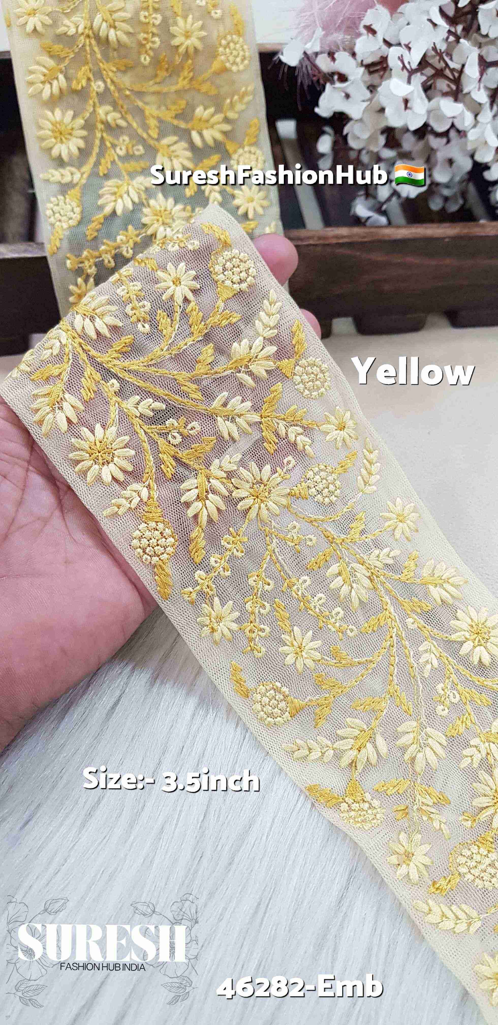 Yellow Tone-to-Tone Floral Net Lace