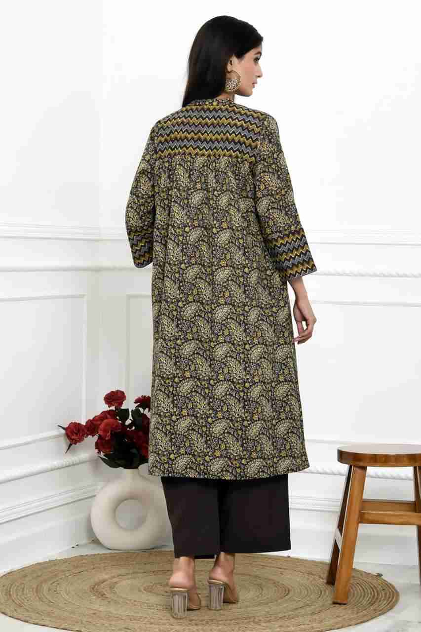 Naksh Brown and Yellow Ajrakh Print A-Line Kurta