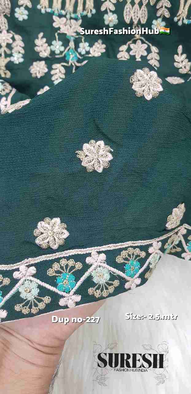 Bottle Green Floral Zari & Threadwork Georgette Dupatta-227