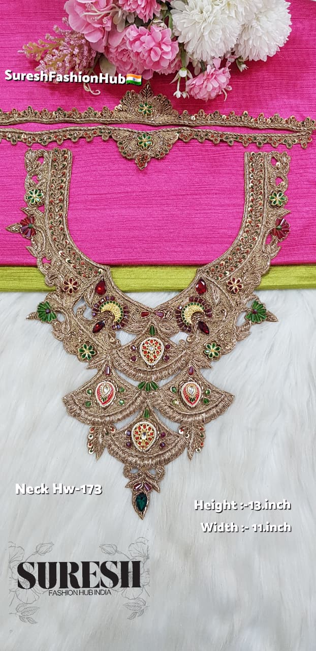 Matt Gold Royal Meenakari Zardosi Neck – HW Neck 173