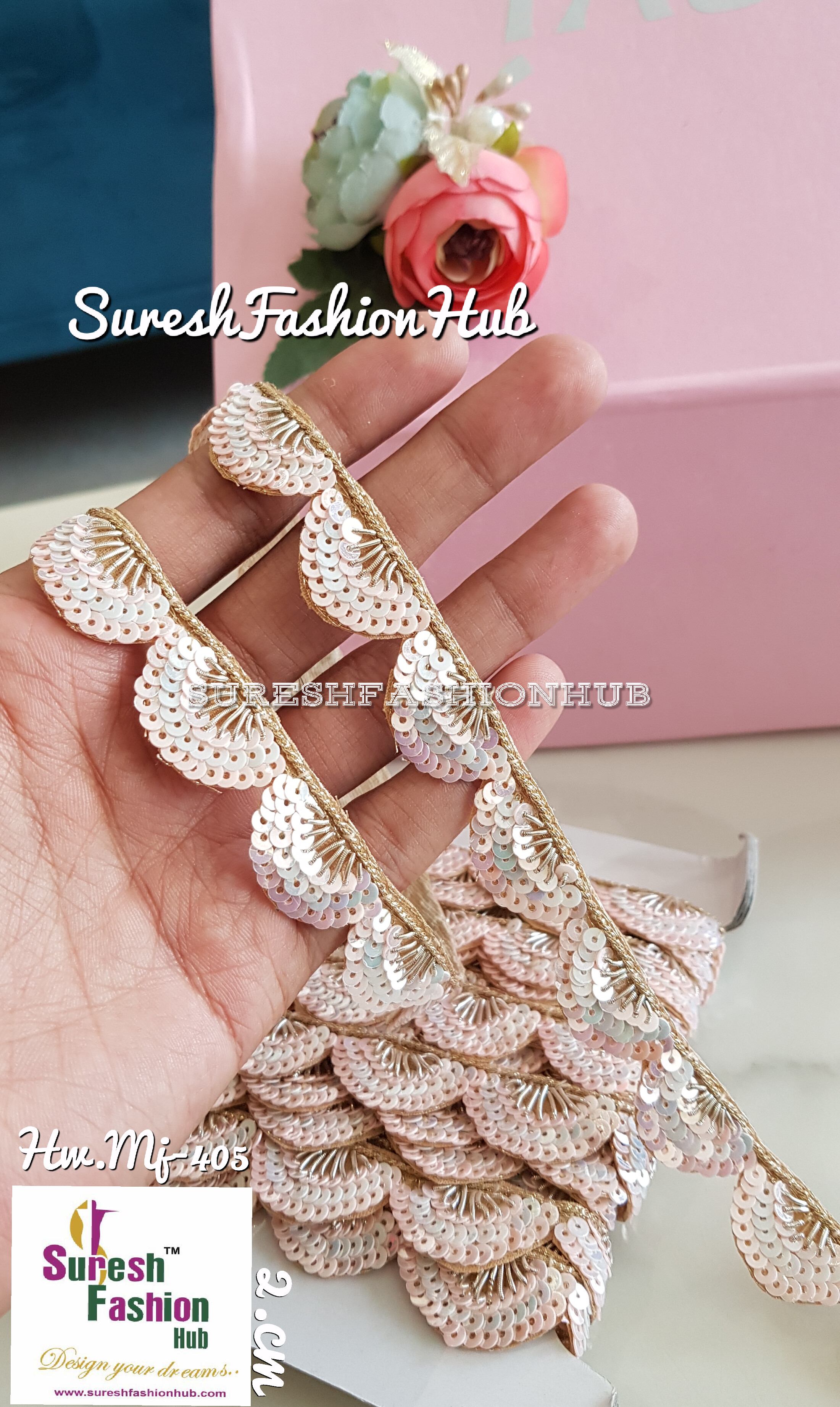 Handmade decorative Rose Gold Ribbon with sequence pearls