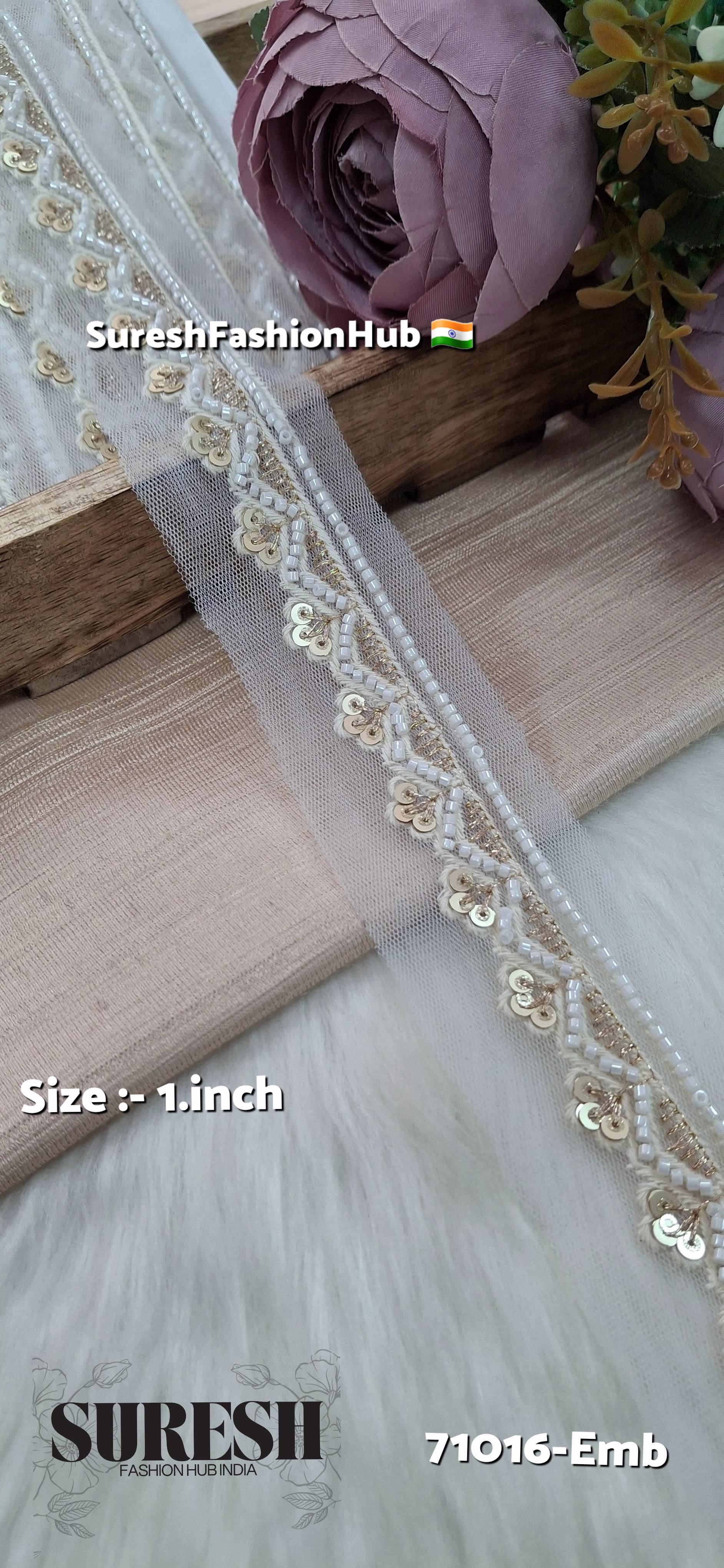 Opulent Net Embroidered Border White
