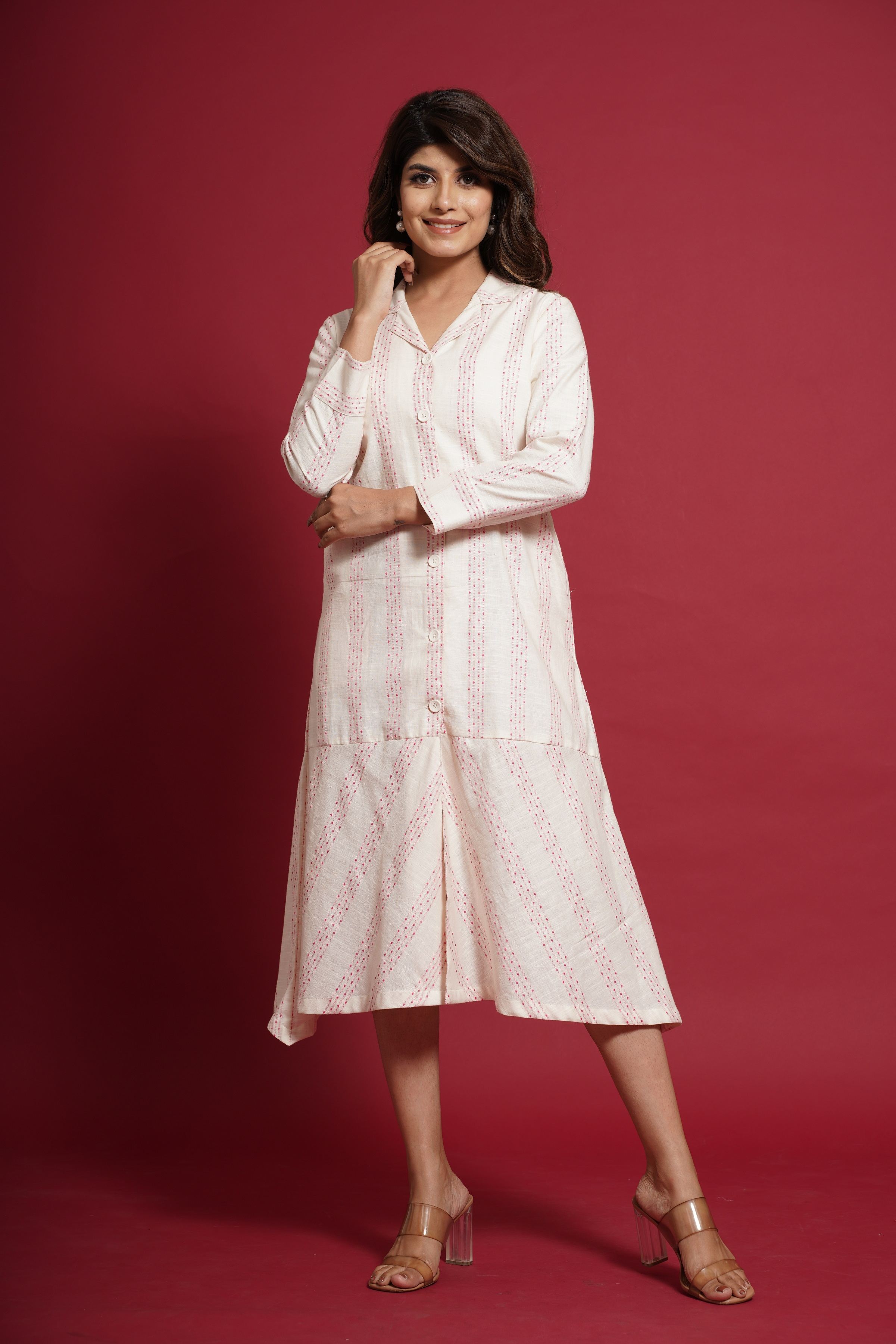 WHITE AND PINK COTTON DRESS