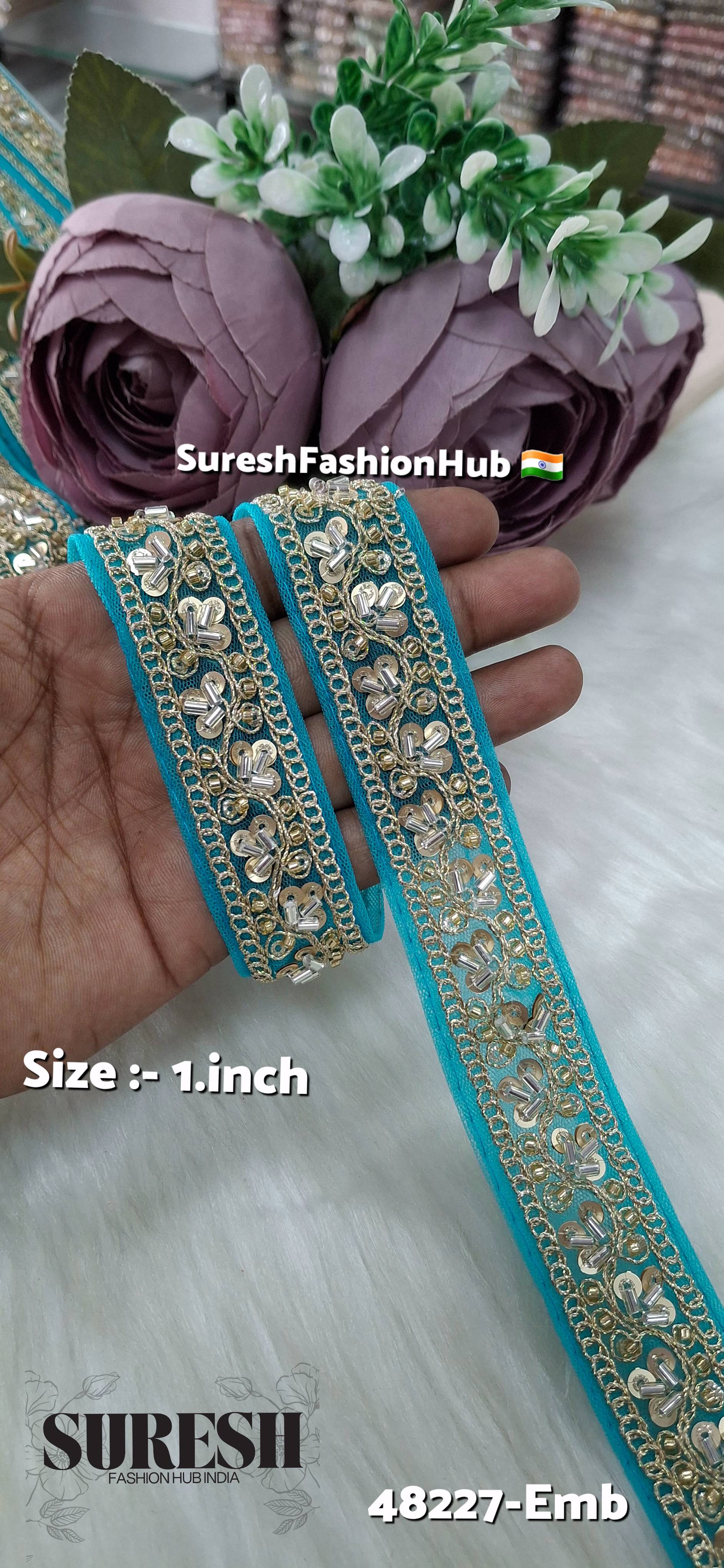 Sea Green Pearl Embroidery Net Lace