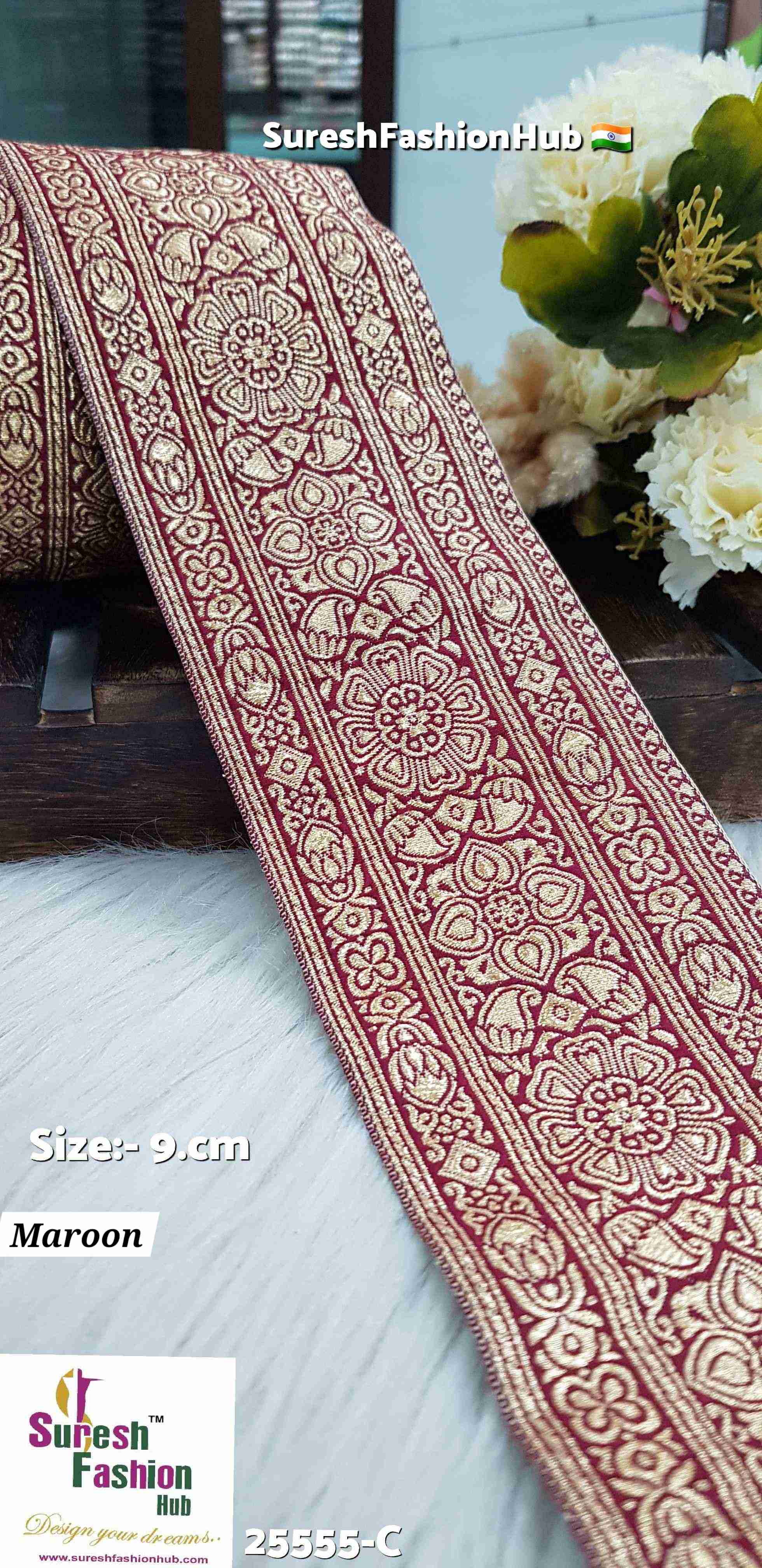 Maroon Golden Banarasi Lace