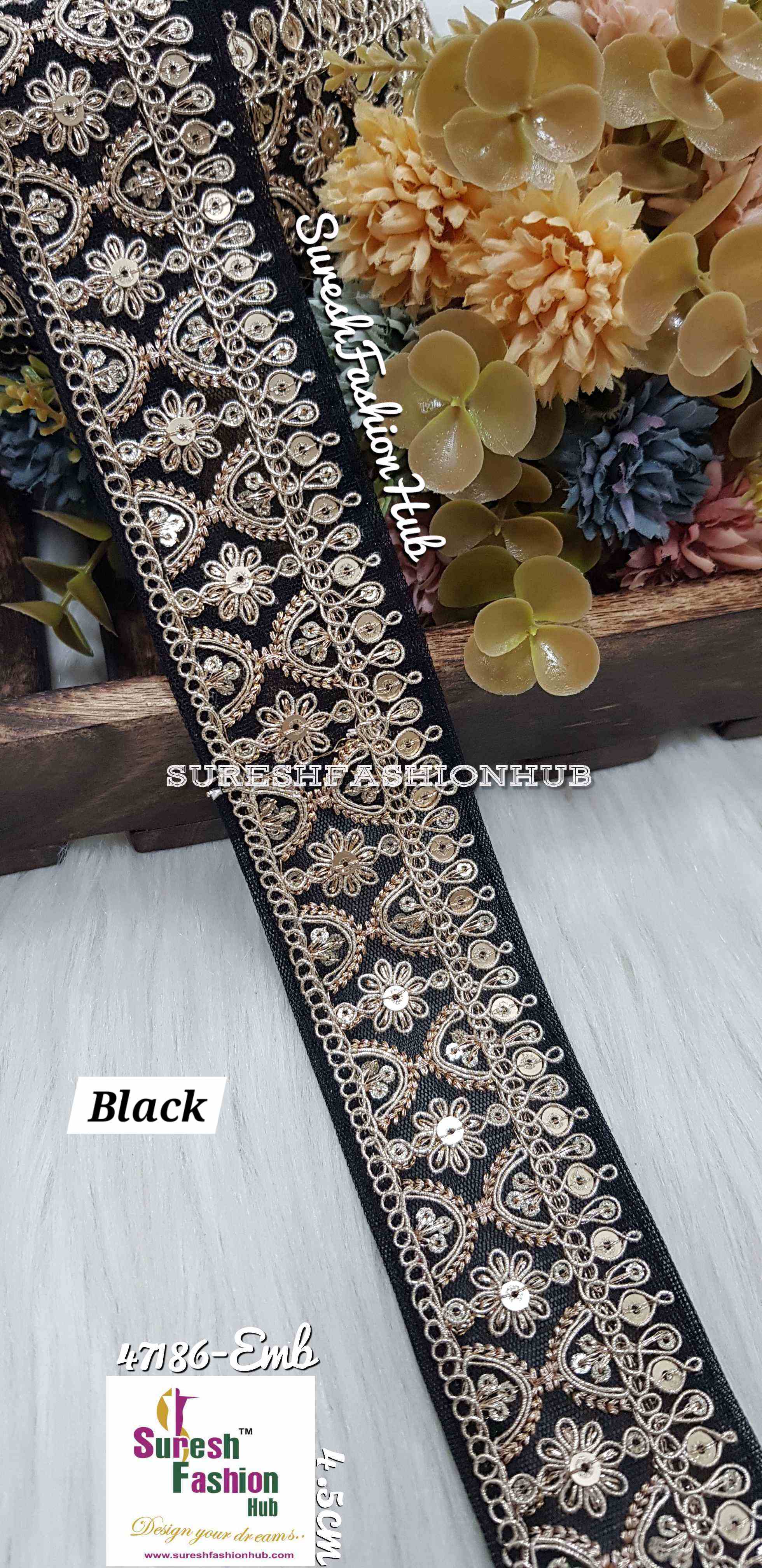 Black Floral Pearl Embroidery Lace