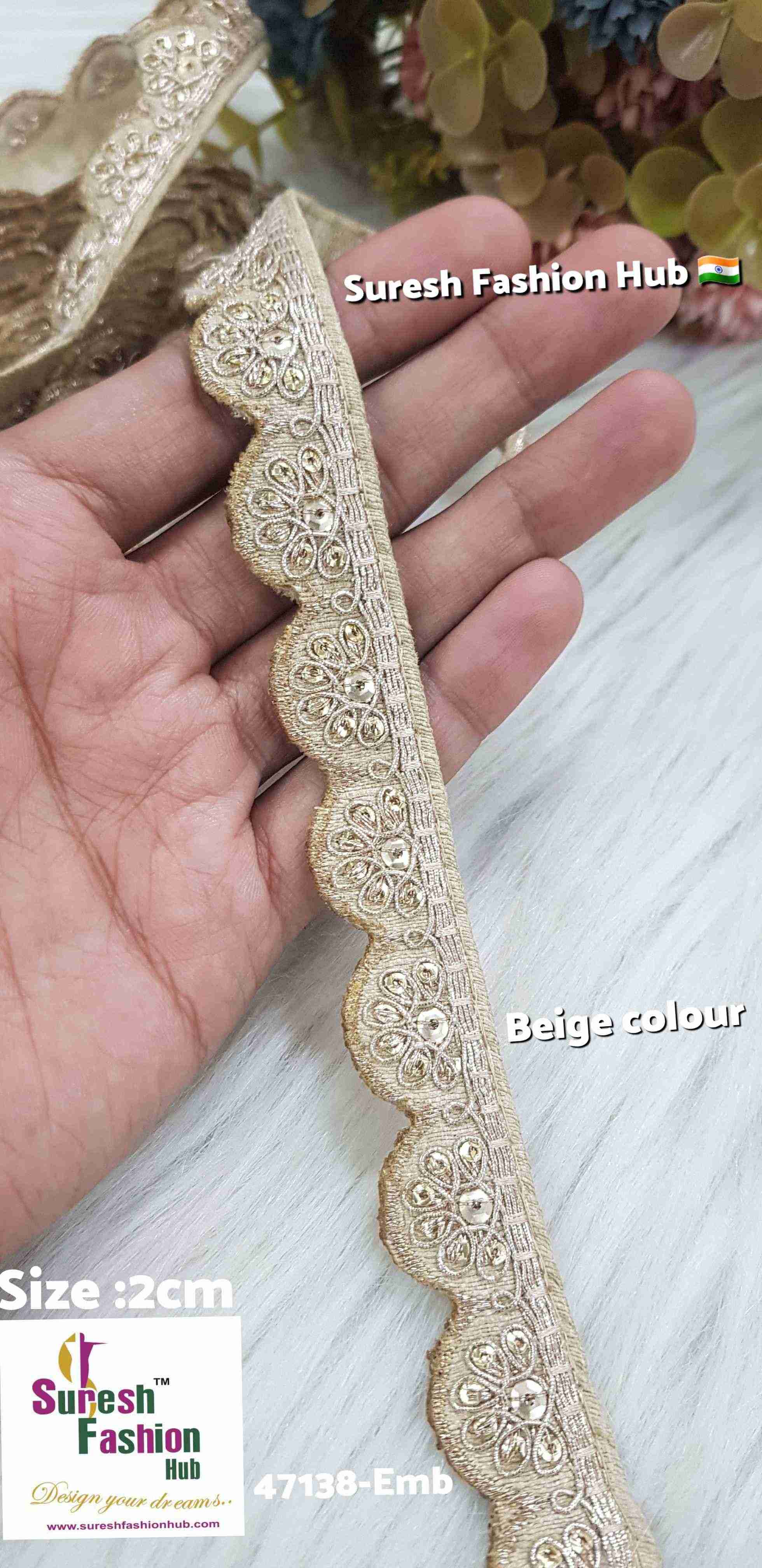 Exquisit Beige Color Embroidered Raw Silk Lace Trim