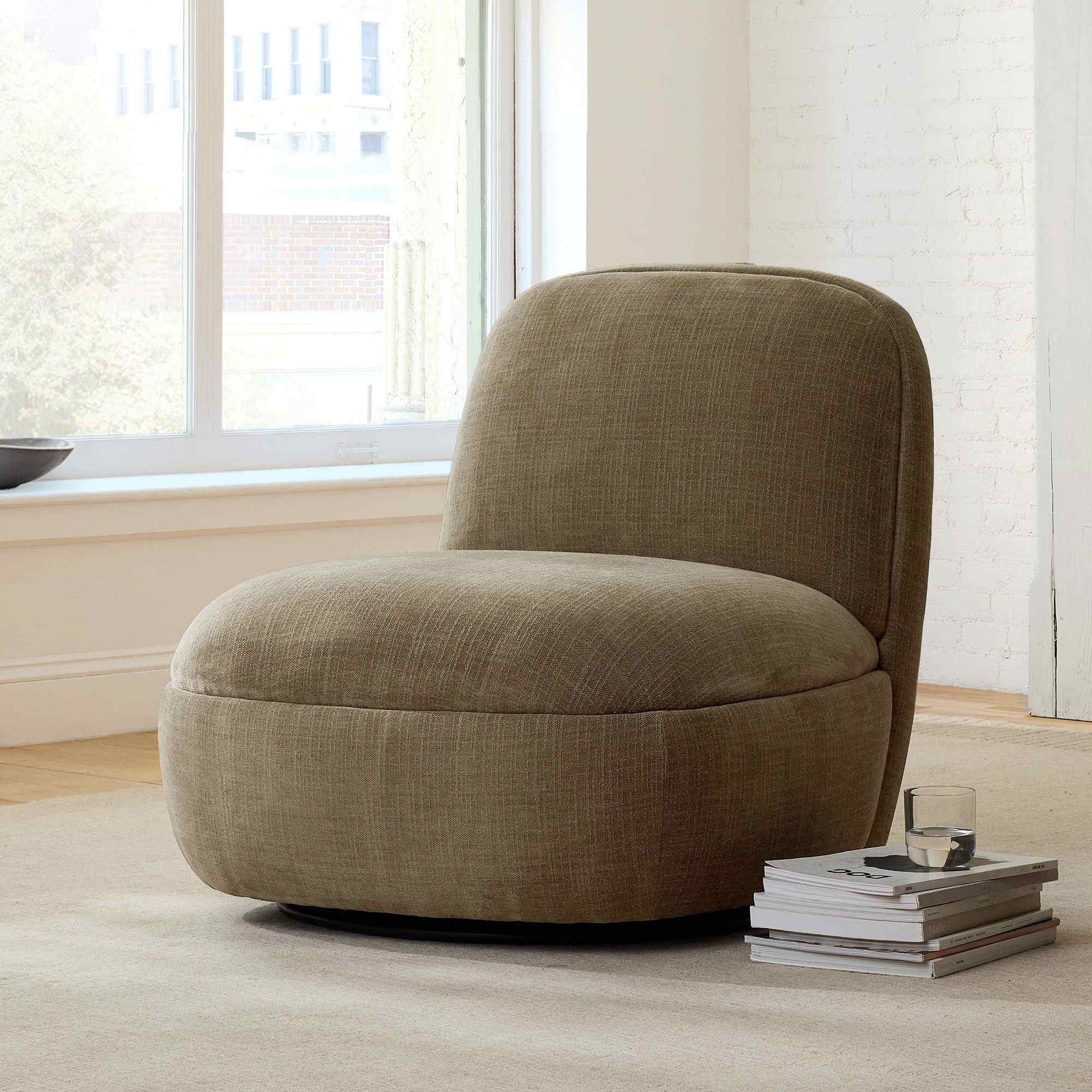 Addie Swivel Chair, Performance Chenille Crossweave, Elm