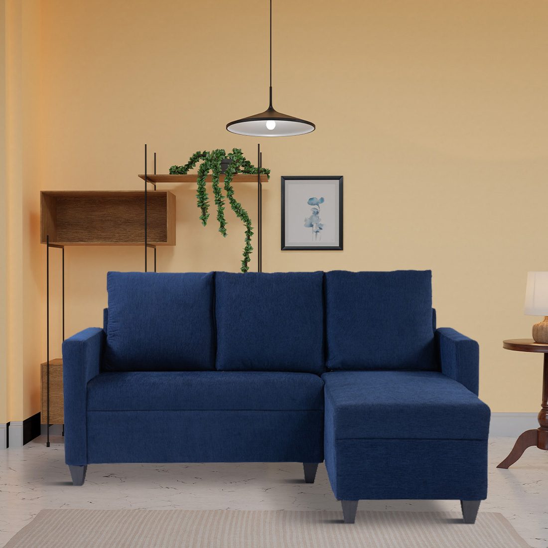 neudot Saya LHS Sectional Sofa for Living Room |4 Person Sofa| Premium Fabric with Cushioned Armrest | 12 Months Warranty| Solid Wood Frame| 4 Seater in Saya Blue Color DIY(Do-It-Yourself)