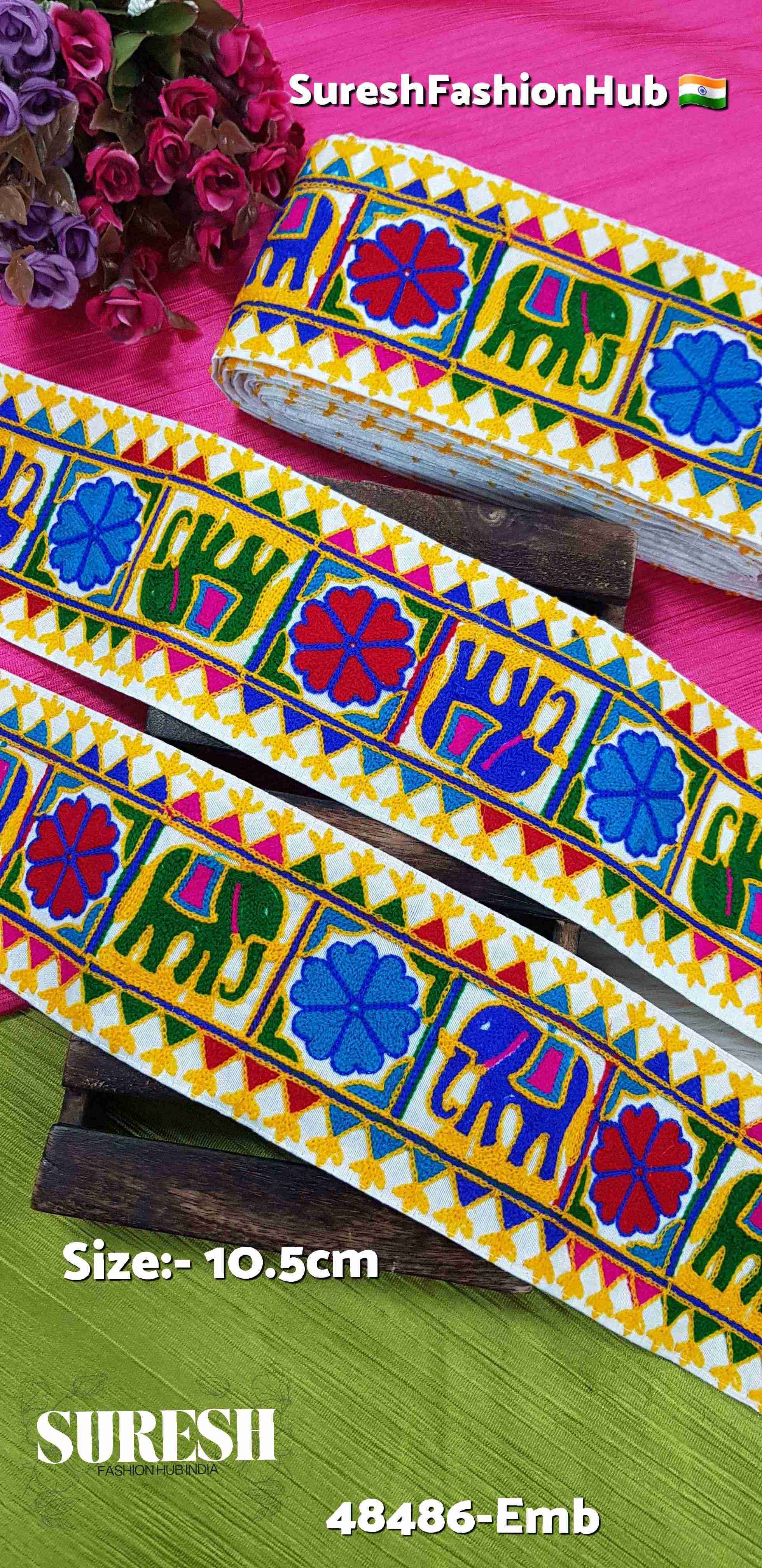 Elephant Bloom Navratri Border – Multi Color | 48486-Emb