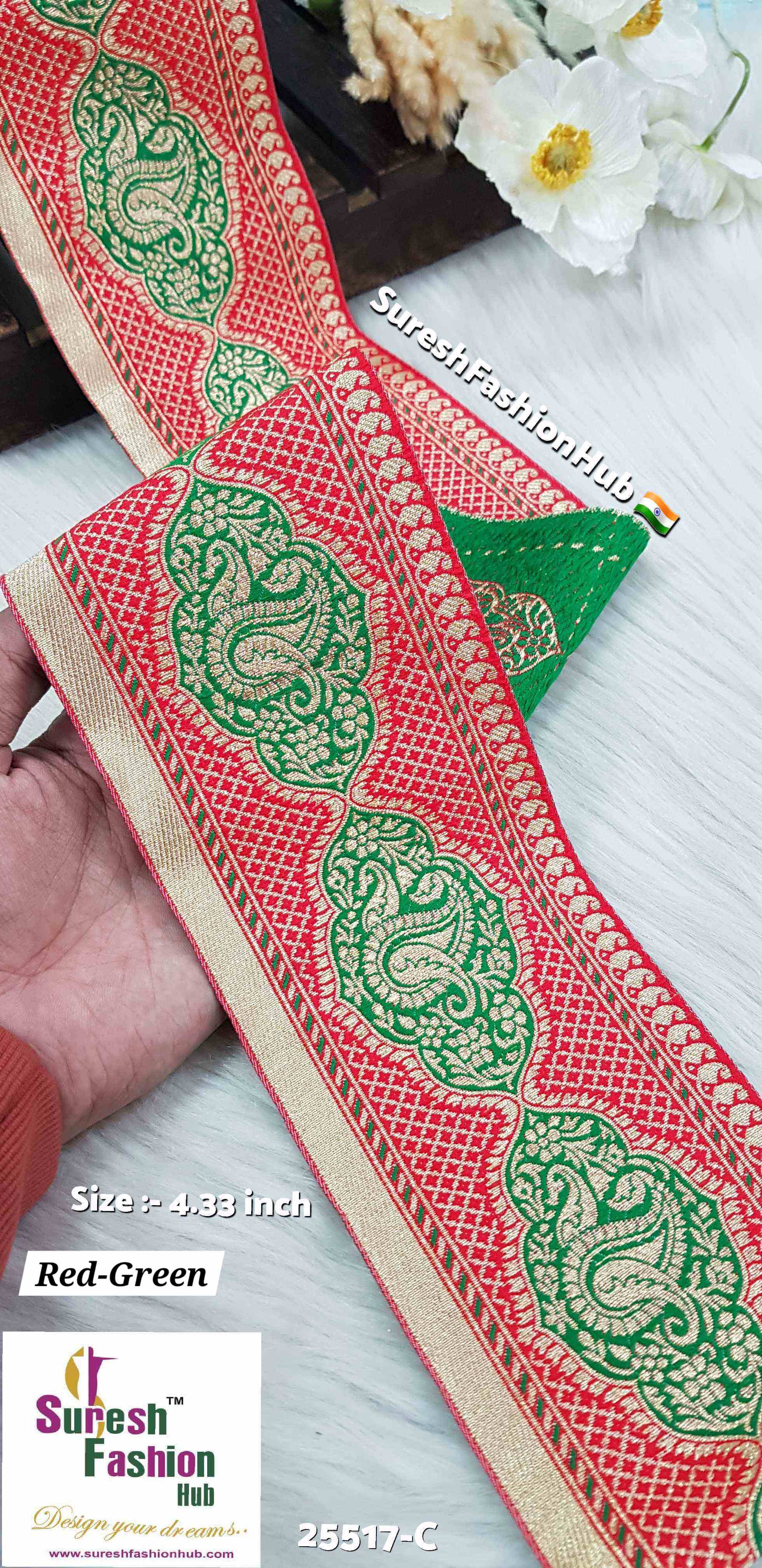 Red-Green Keri Floral Banarasi Lace