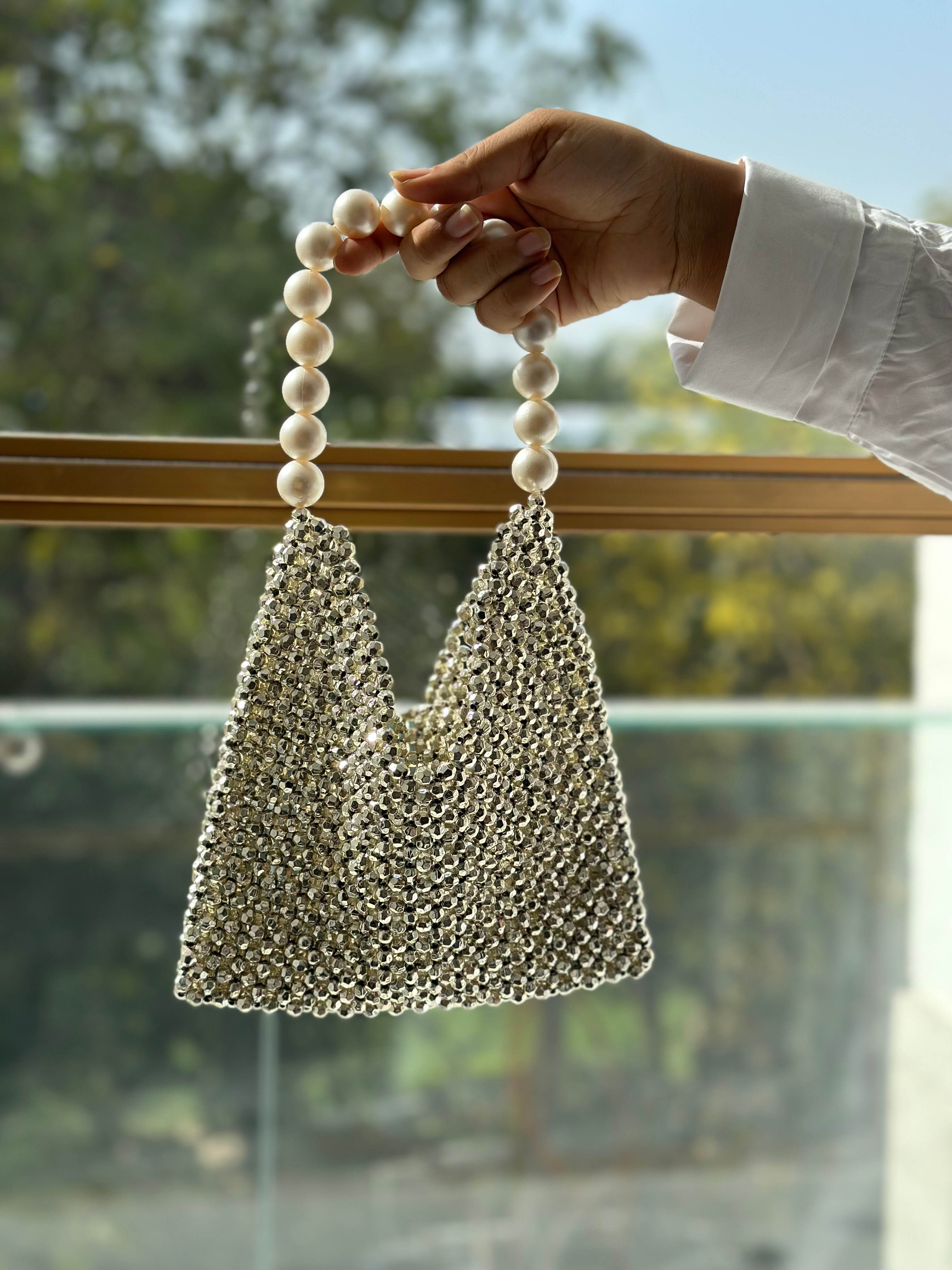 Dull Gold Bag With Pearl Handle (Big)