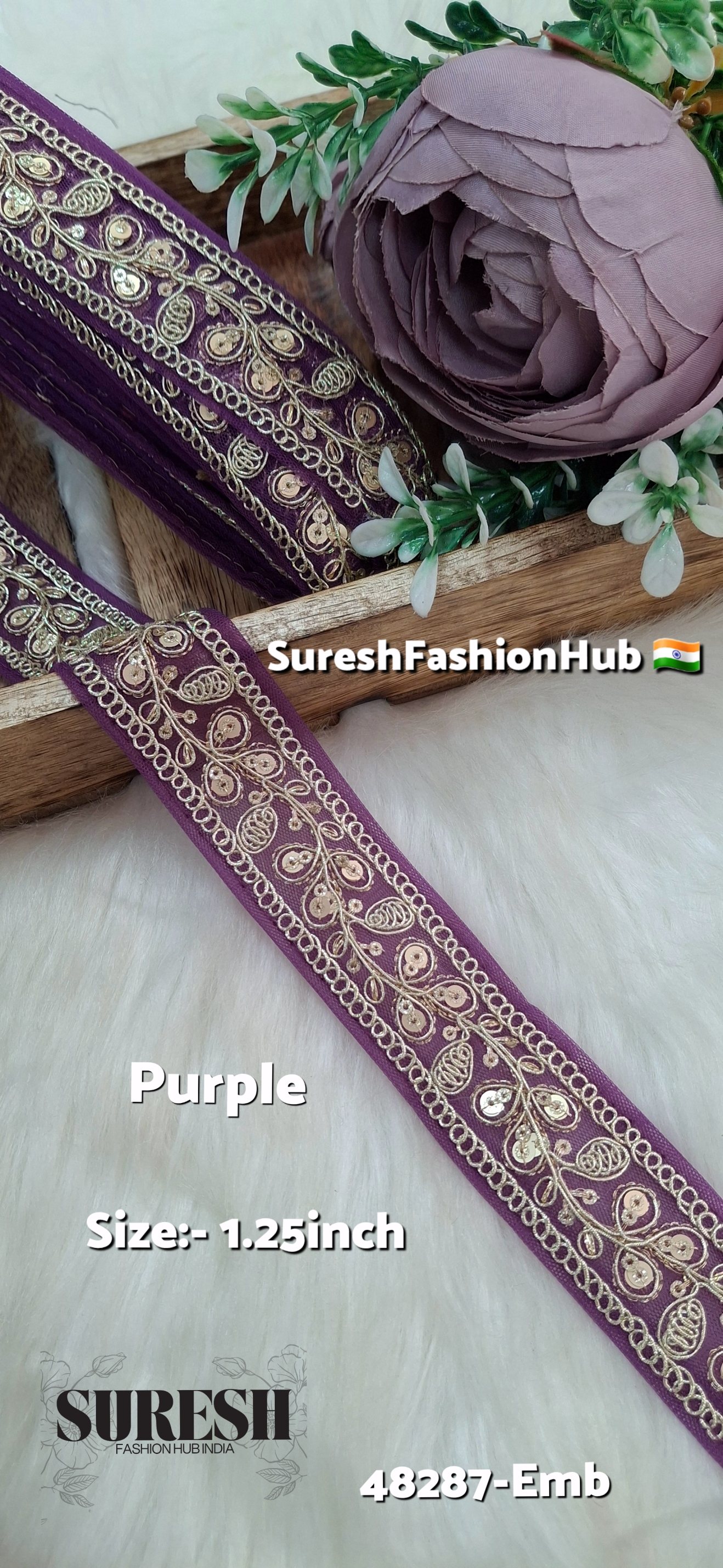 Purple Pearl Dori Zari Embroidery Border Lace