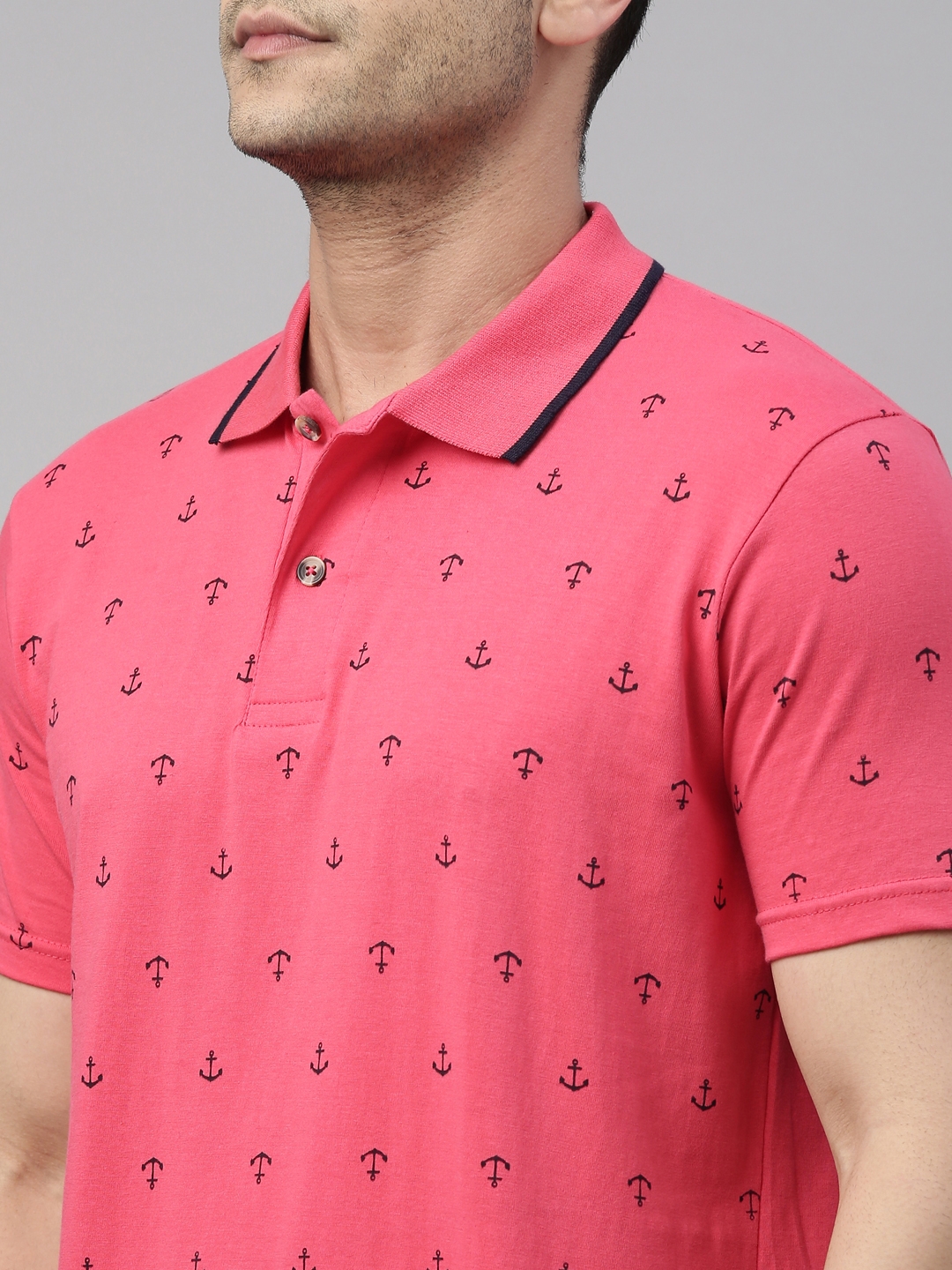 Kryptic | Men's Pink Cotton Printed Polos 4