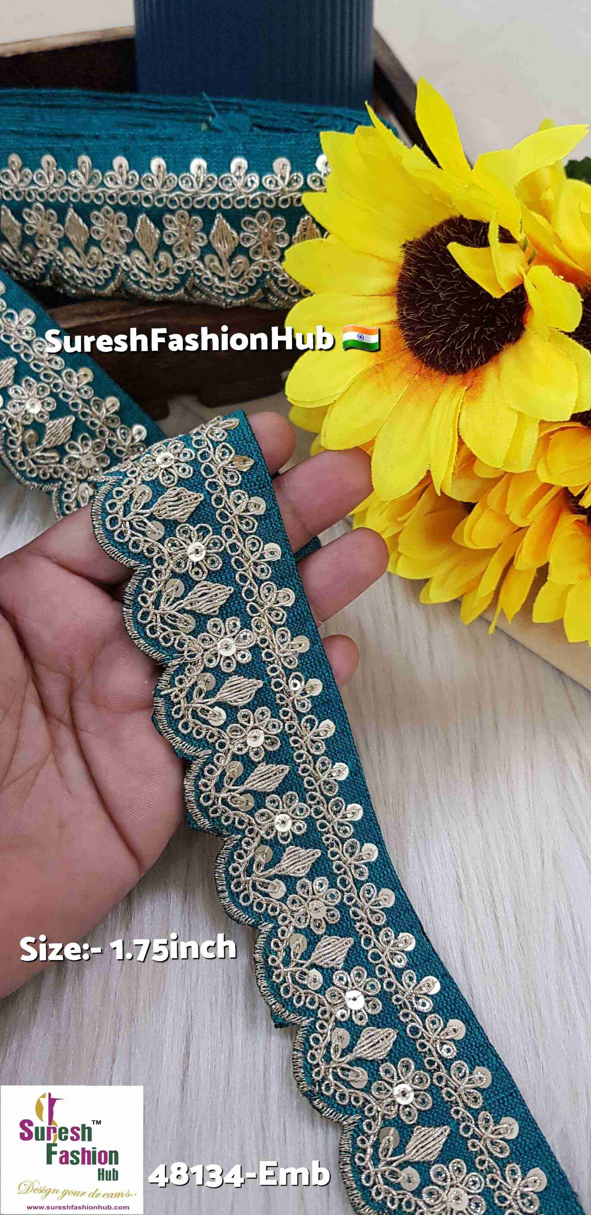 Rama Scalloped Pearl Dori Embroidery Lace on Beige Net