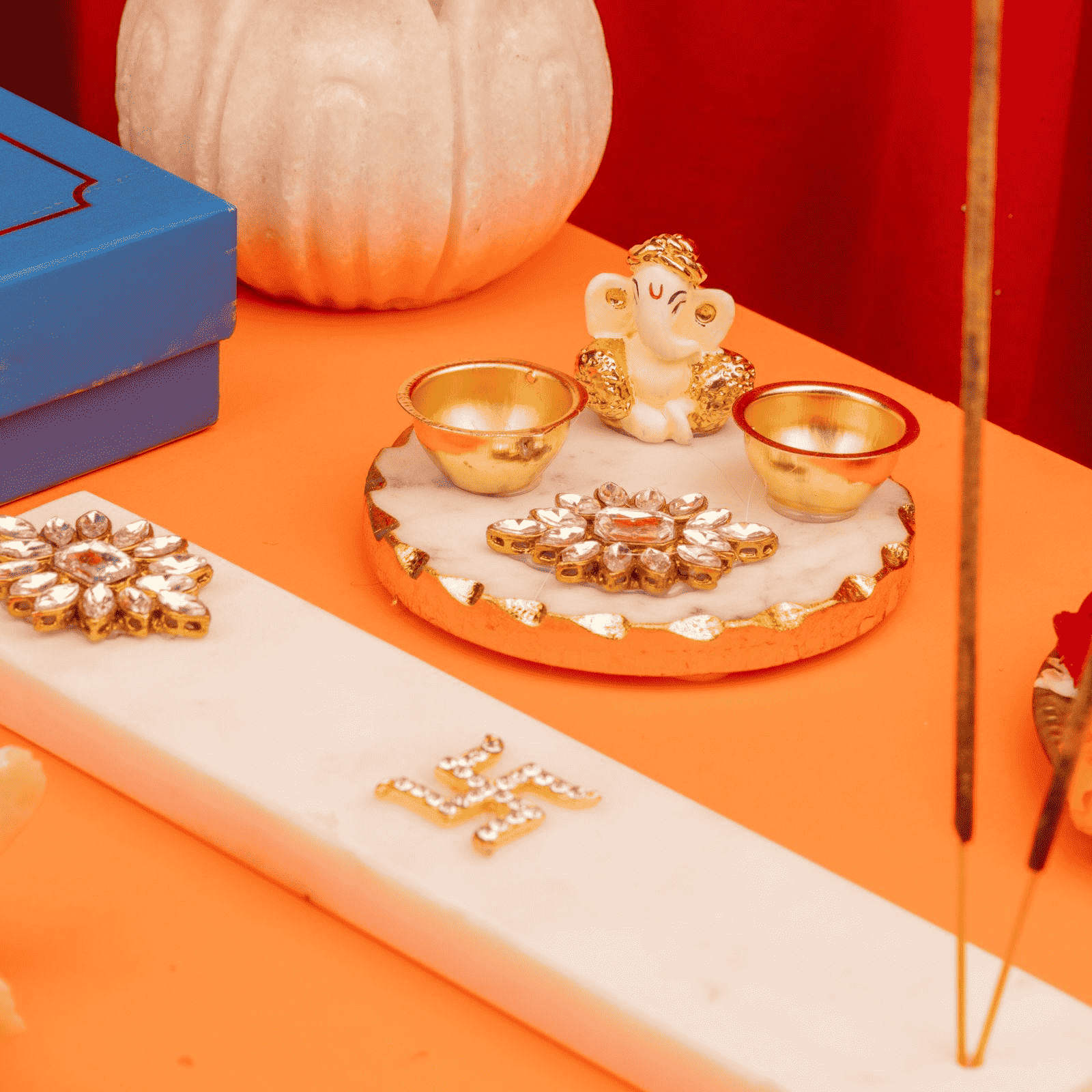 Marble Diya With Marble Chowki
