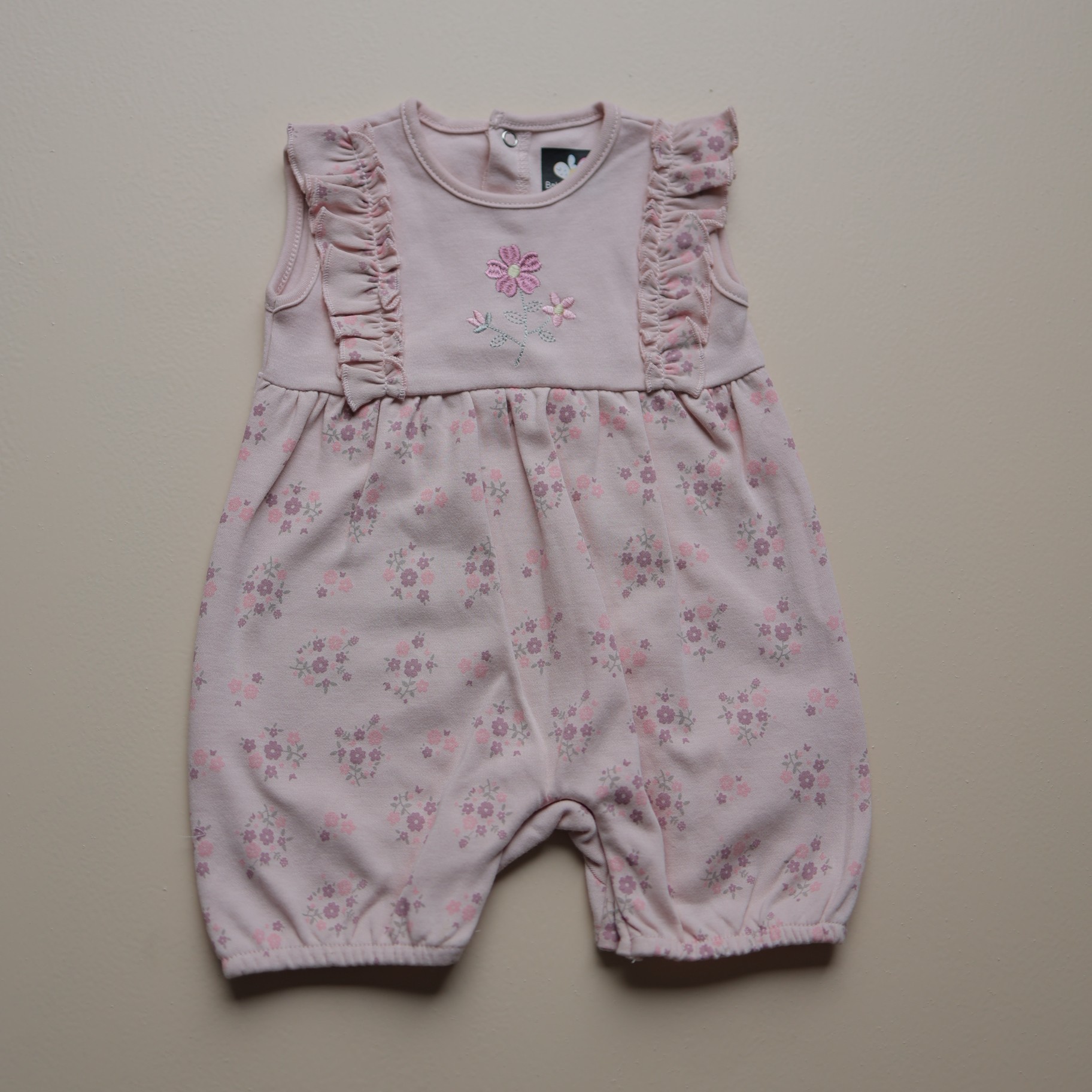Pink Floral Ruffle Sleeveless Romper
