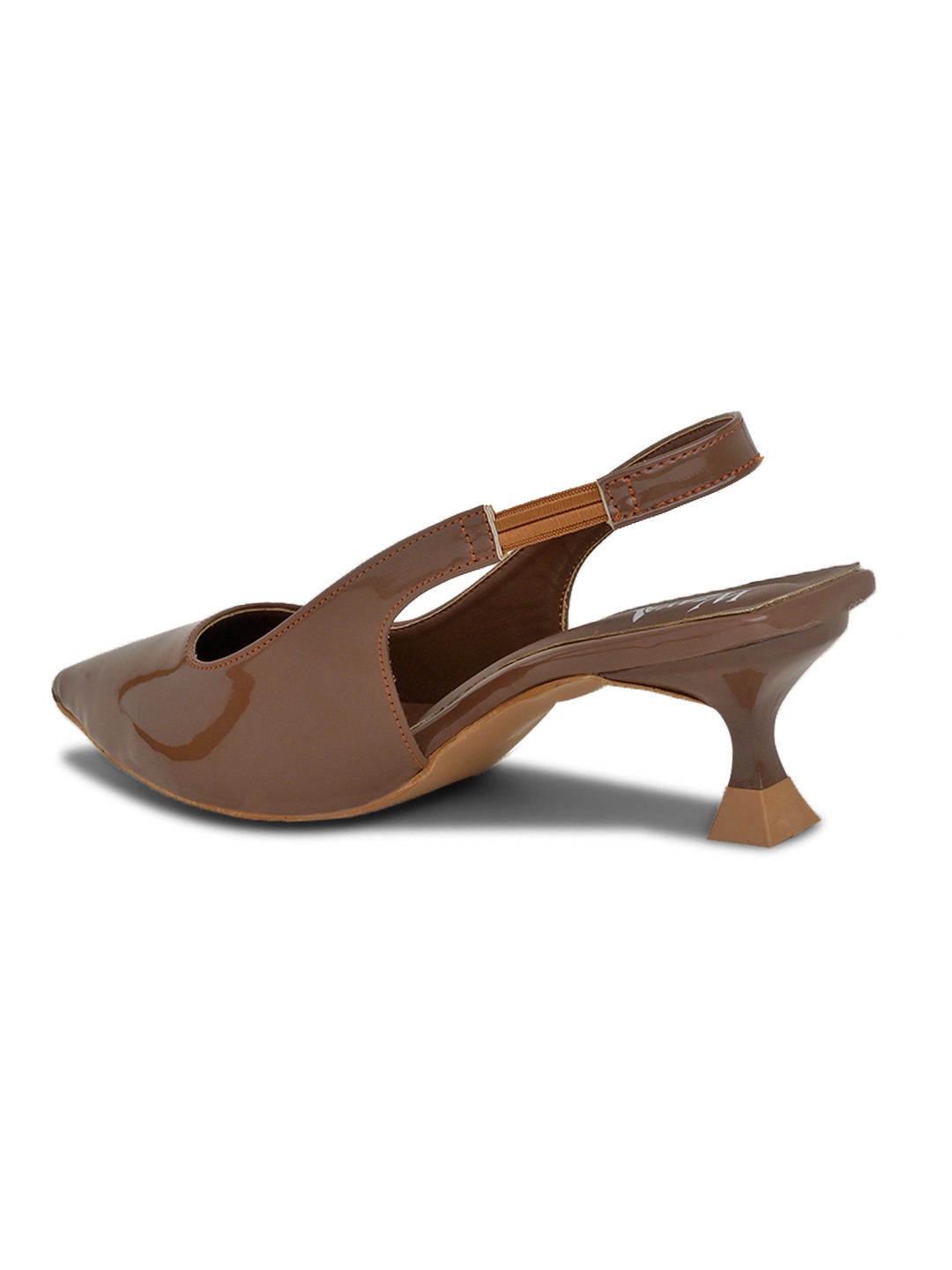Patent Tan Pointed-Toe Slingback Heels