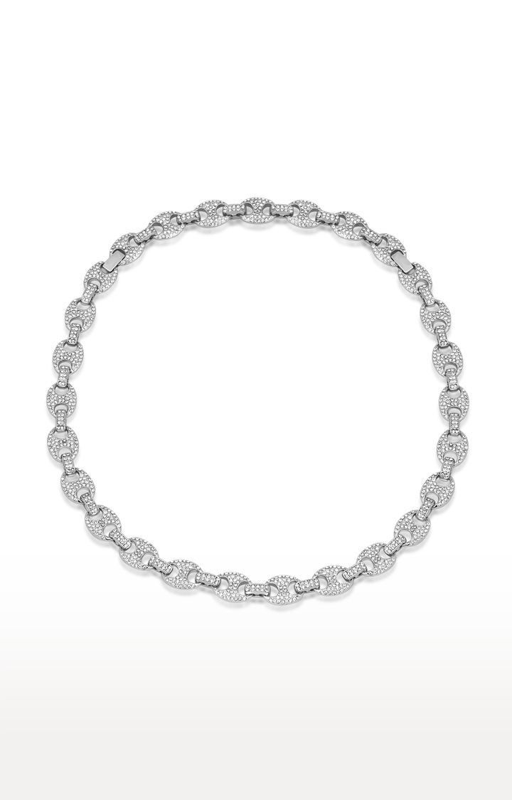 Unisex Silver Iced Mariner Chain