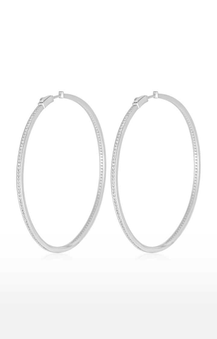 Unisex Silver Iced Thin Diamond Studded Earrings