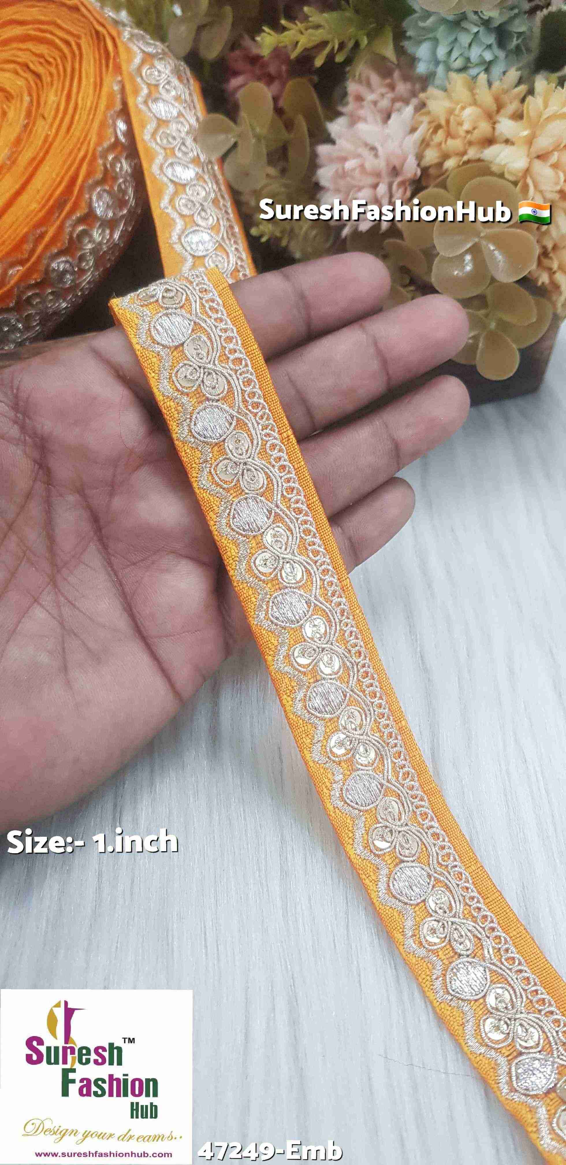 Kesar Yellow Floral Pearl Embroidery Lace