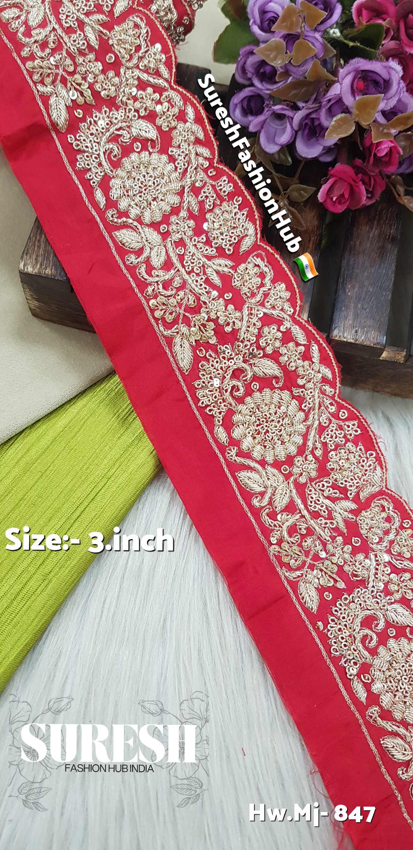 Red Floral Zardorsi Scalloped Dhuppion Border – Mj-847