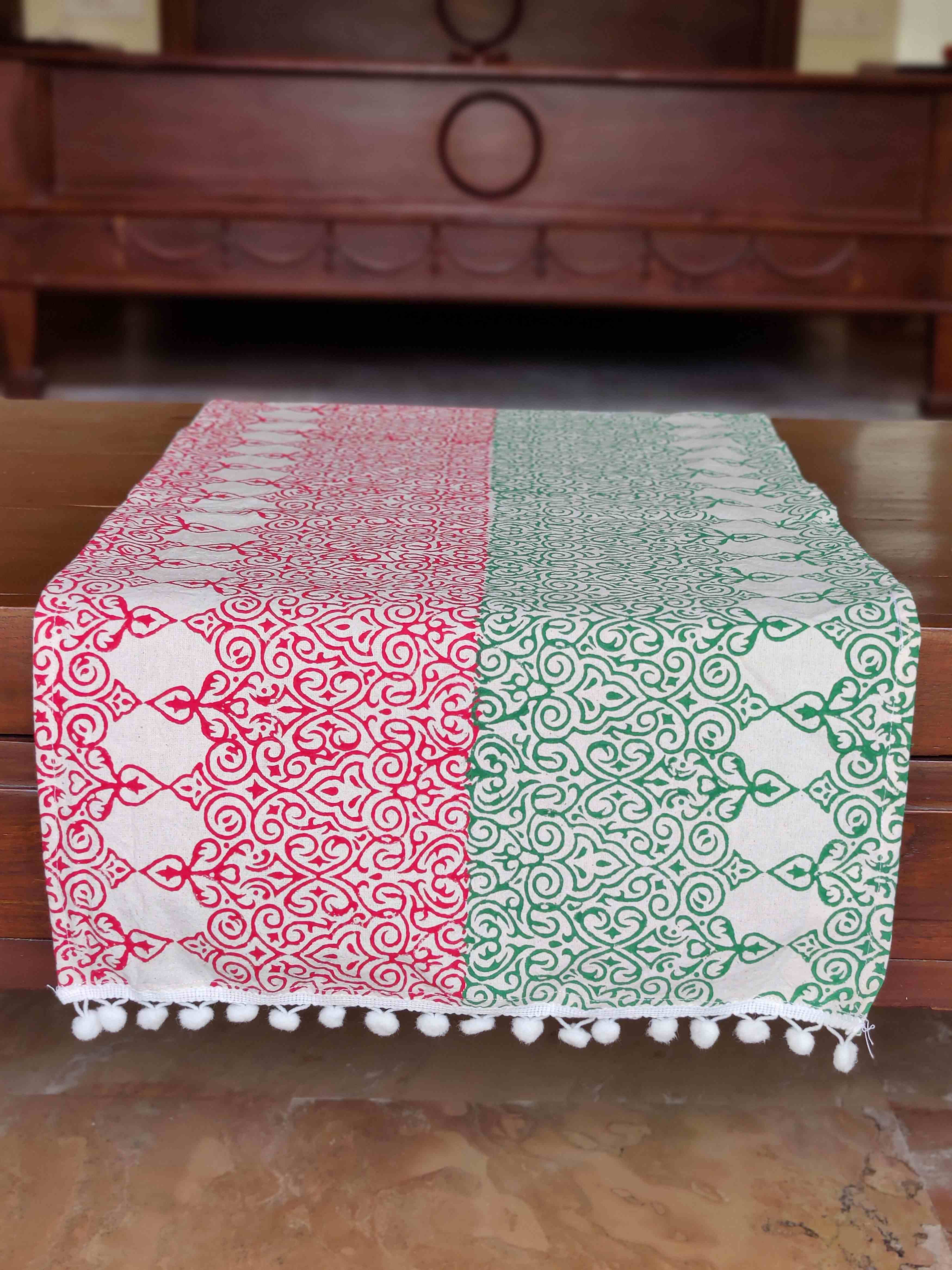 Table Runner Handblock Printed Colourful Designs with Tassels