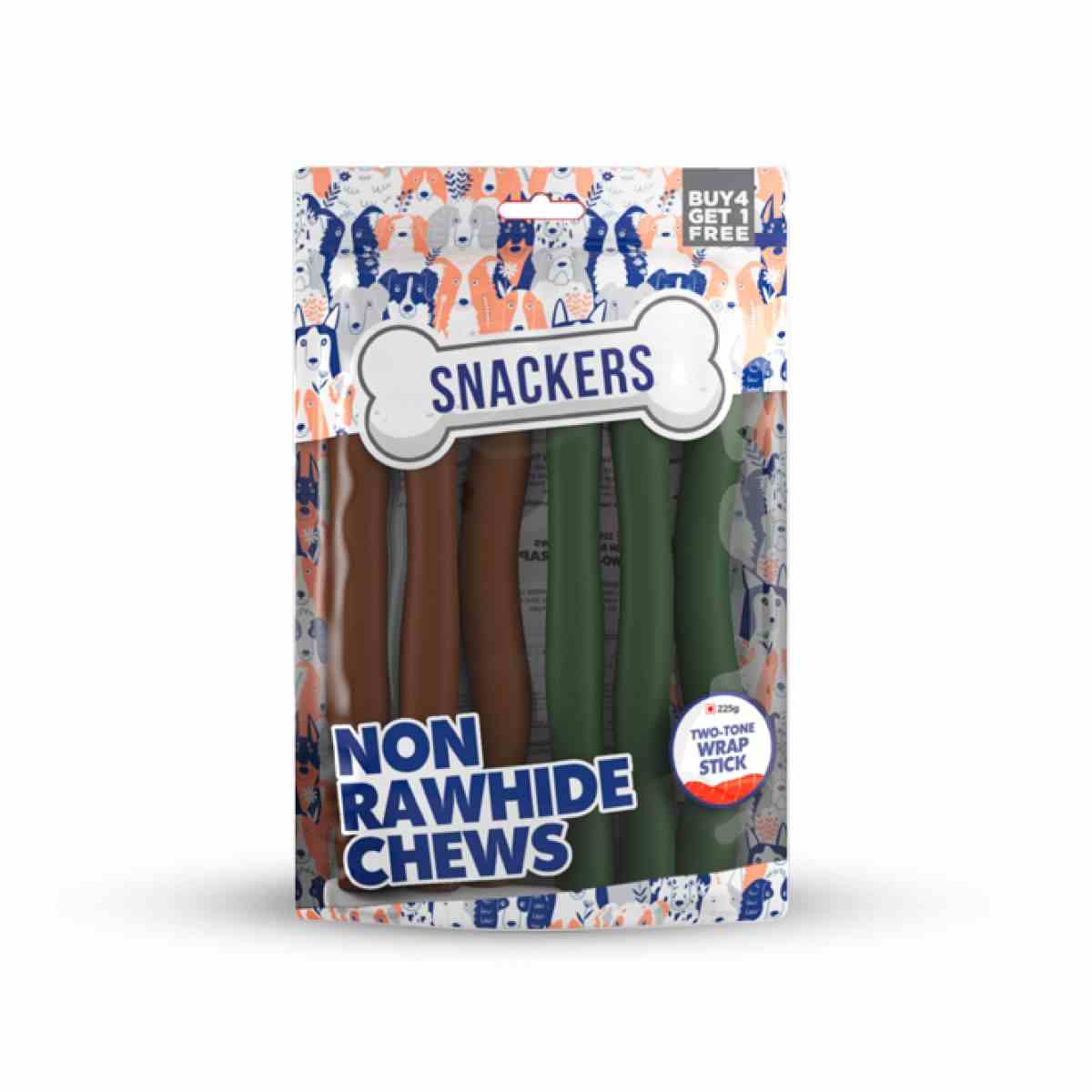 Snackers Non Rawhide Chews Two Tone Wrap Stick Dog Treats, 225 g