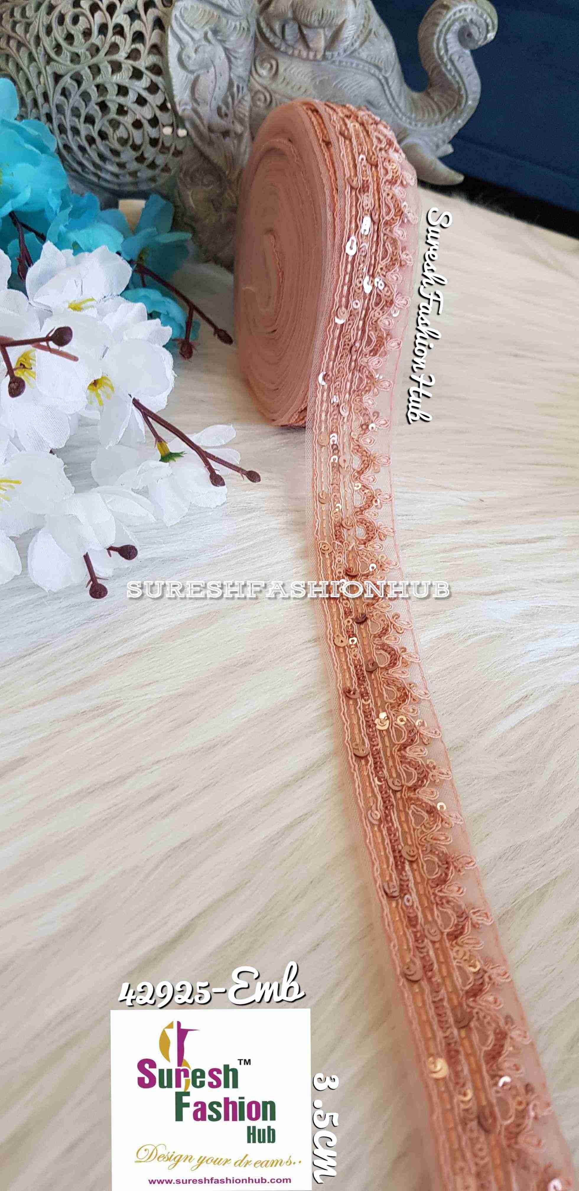 Sparkling Peach Sequence Embroidered Trim
