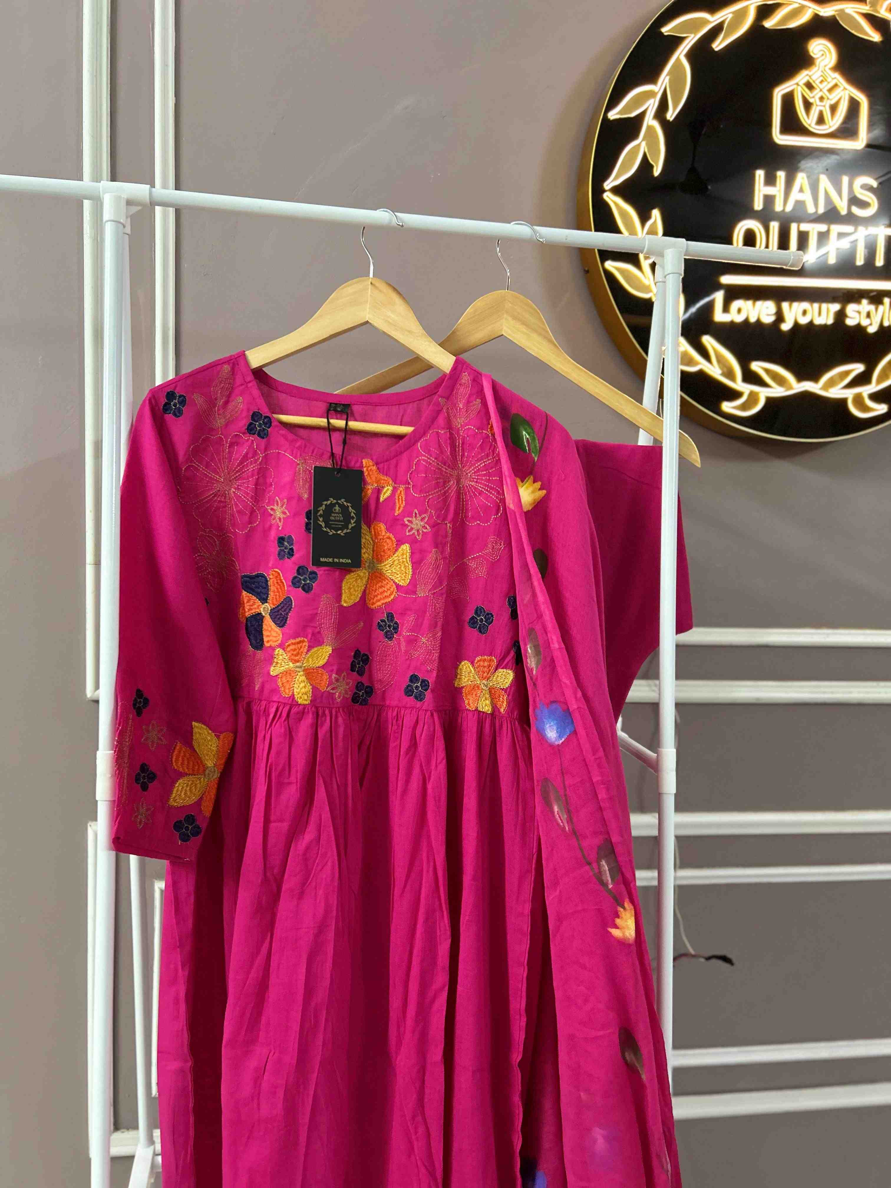 Pink Threaded Whisper Kurta Sets with Dupatta