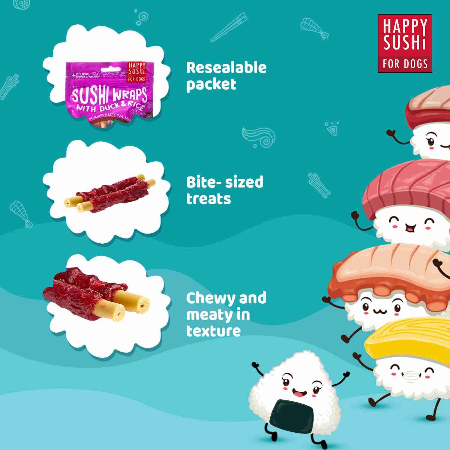 Imaginelles Happy Sushi Wraps With Duck & Rice Meaty Chewy, Dog Treats - 12 Pieces